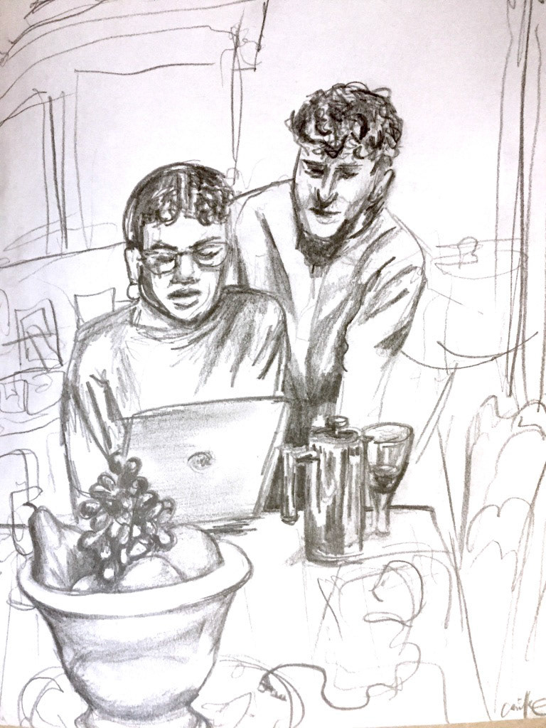Saki and James (2020), pencil on paper, 8 x 10 "