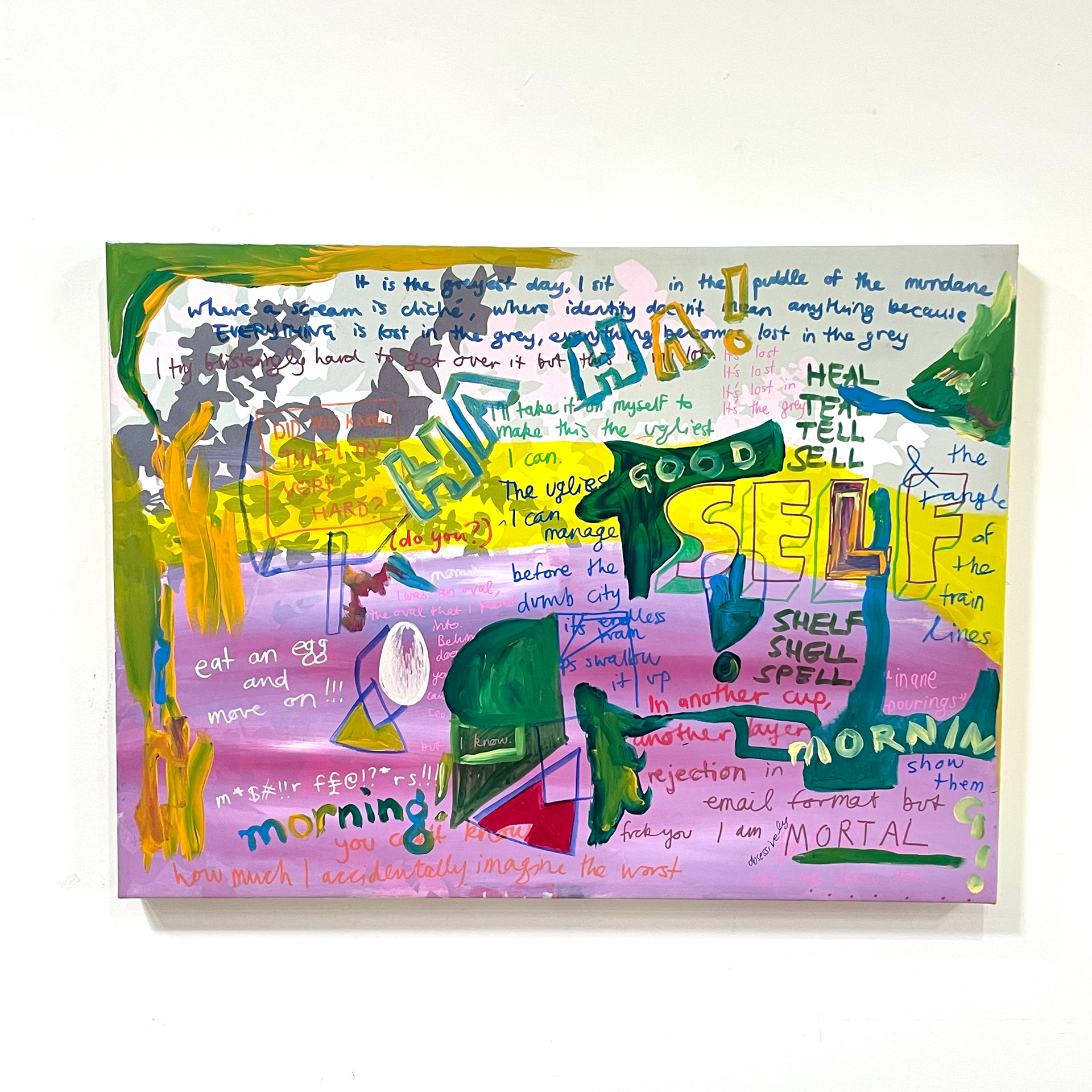Self, Shelf - pen and acrylic on kmart readymade derivative art canvas, A1 $120