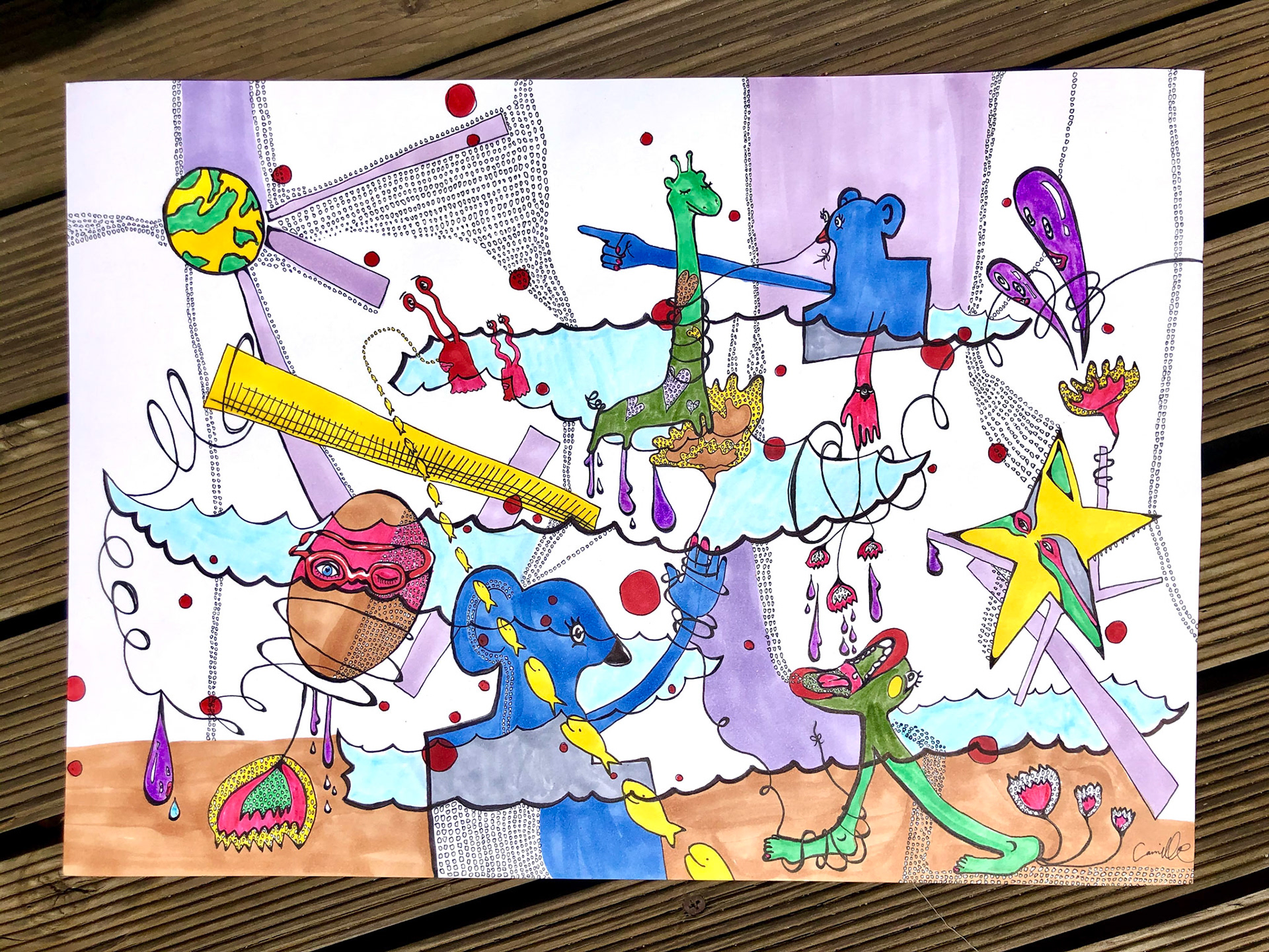 Jess' Birthday (2020), Pen and marker on paper, 8 x 10 "