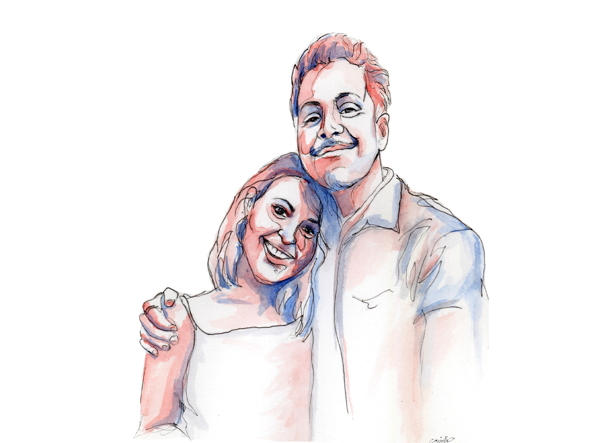 Tee & Angus (2019), Pen and watercolour on paper, 6 x 8 "