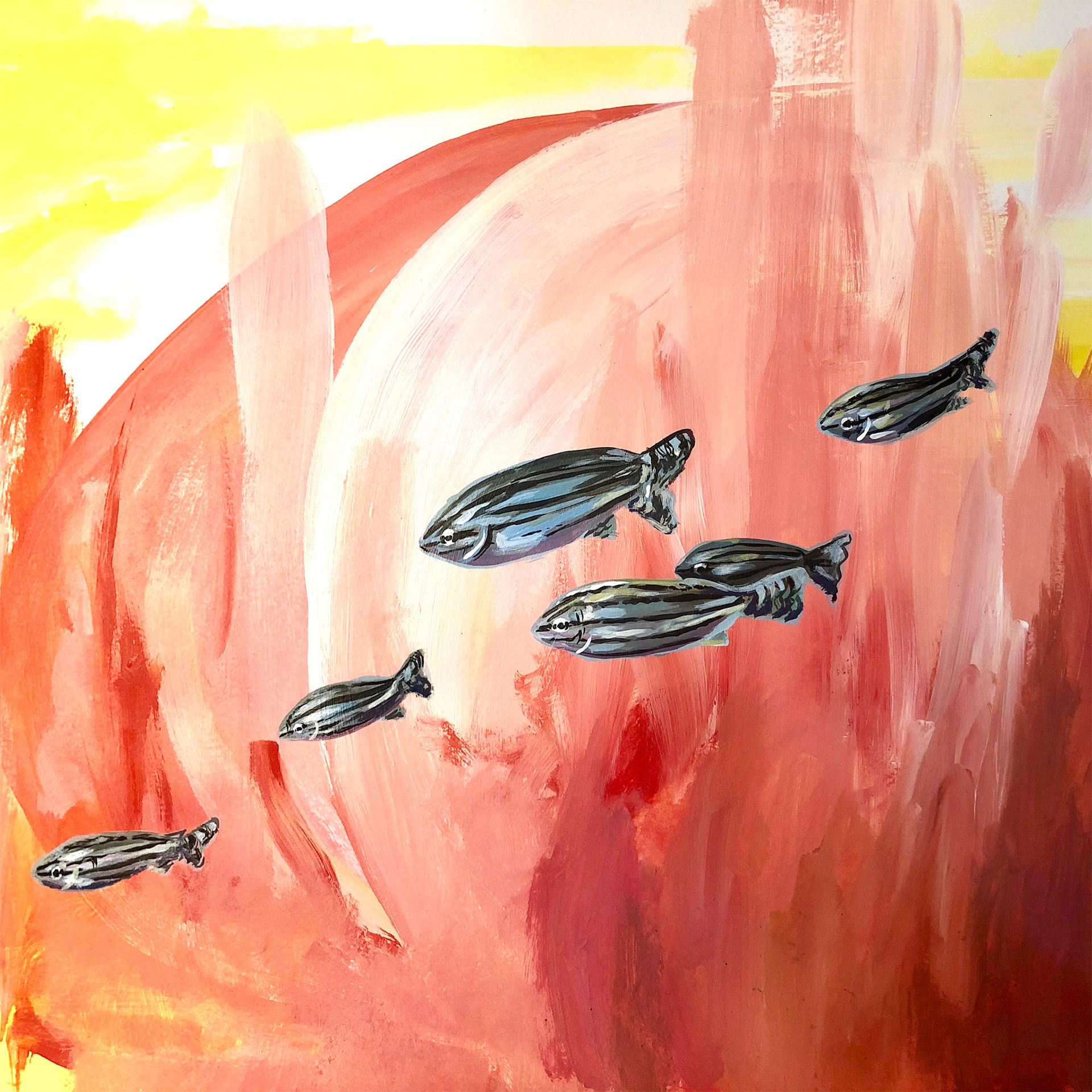 [Detail] Fish school, (2021), acrylic on paper 11 x 16 "