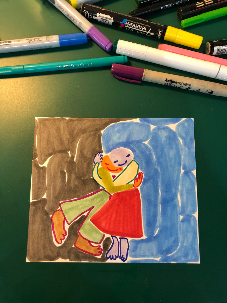 Hug (2021), Marker on paper, 8 x 8 "