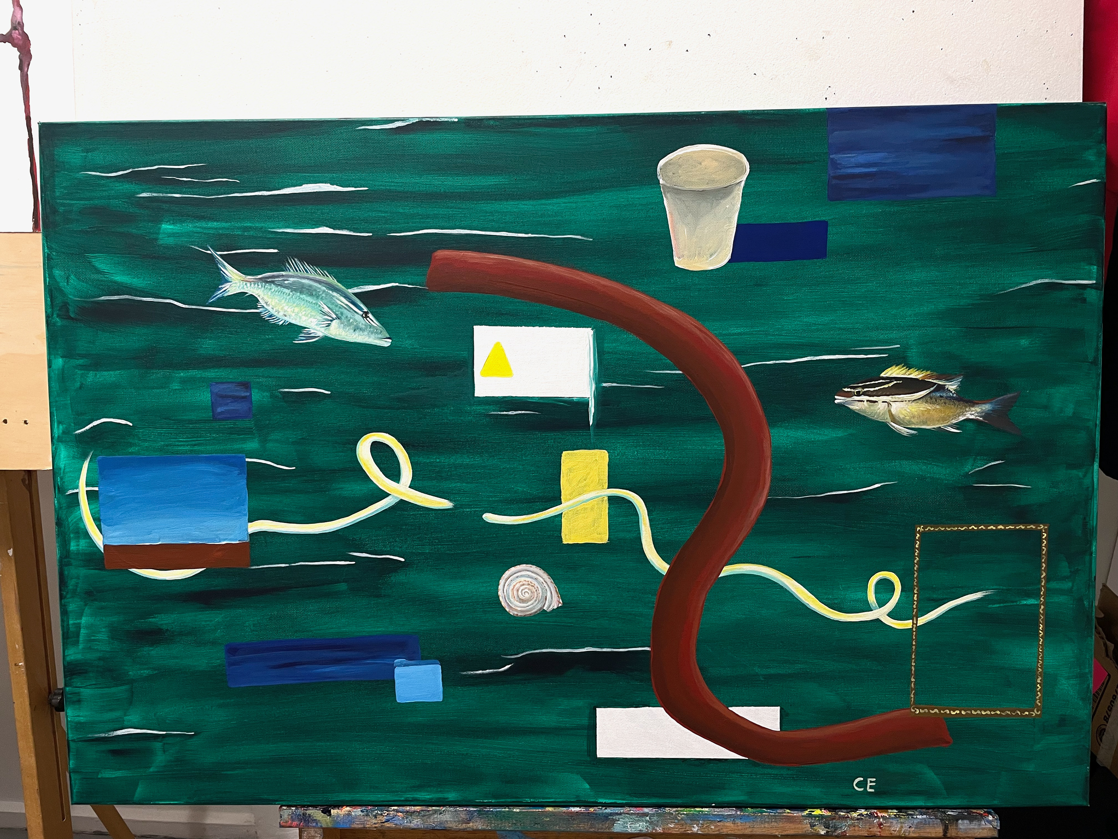Fish Collage, acrylic on canvas, 2022-23.