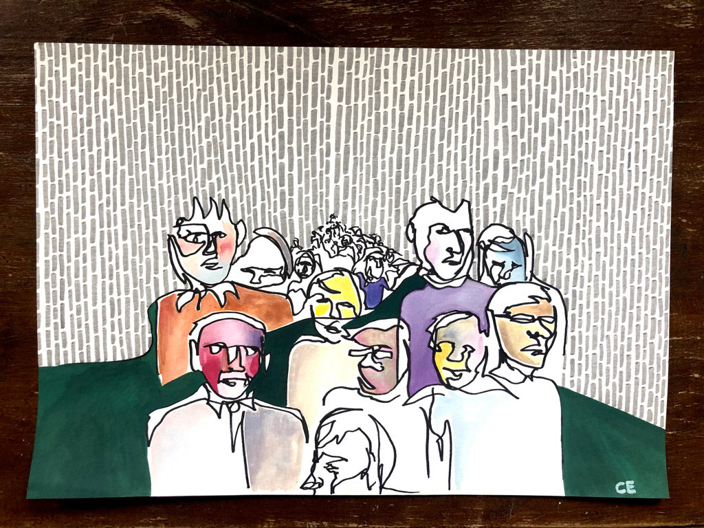 Anonymous (2022), Pen, gouache and marker on paper, 8 x 10 "