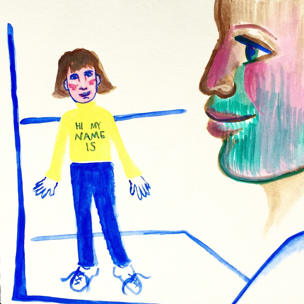 Hi My Name Is (2018), gouache on paper, 8 x 8 "