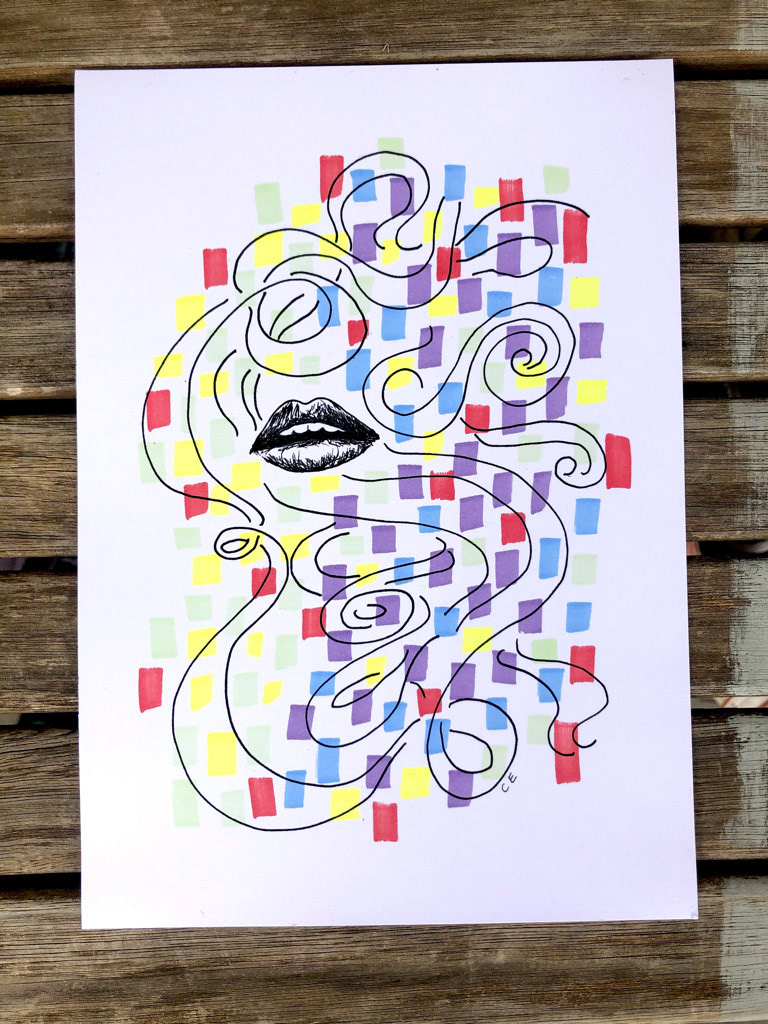 Swirling - marker on print (unframed) A5 - $20