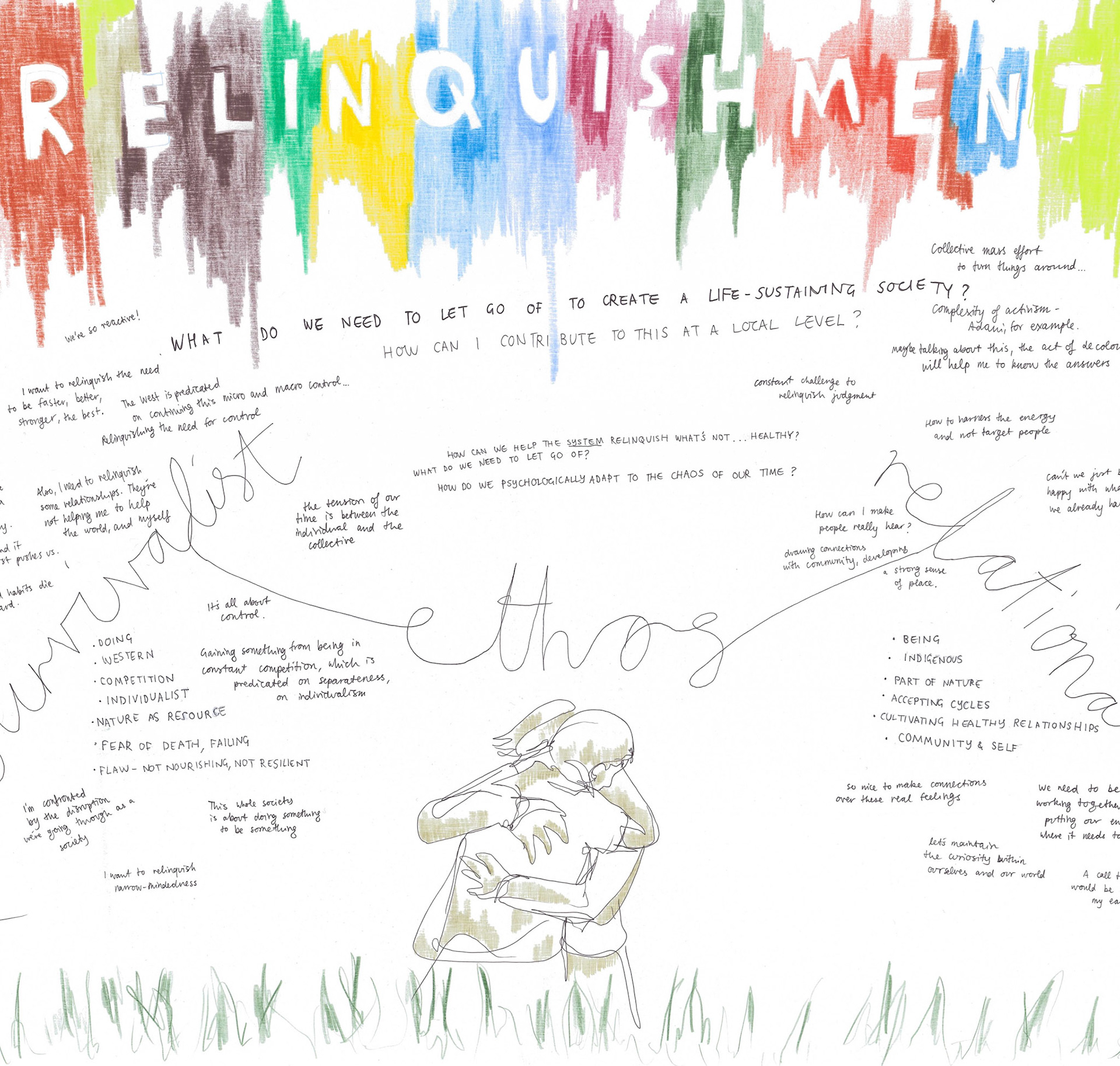 Relinquishment (2021), pen and pencil on paper, 22 x 33 "