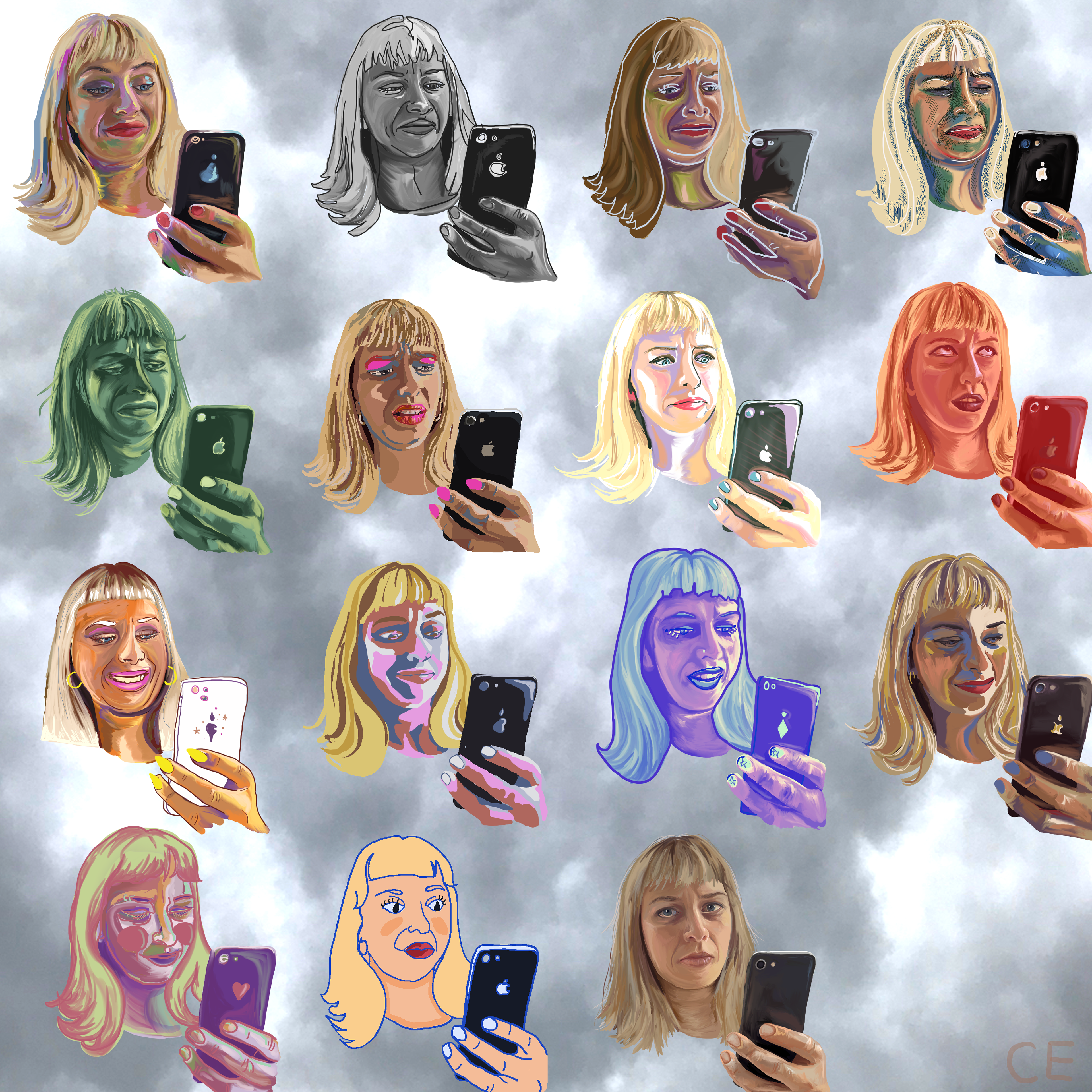 Face, Phone, Hand (2022), Digital painting