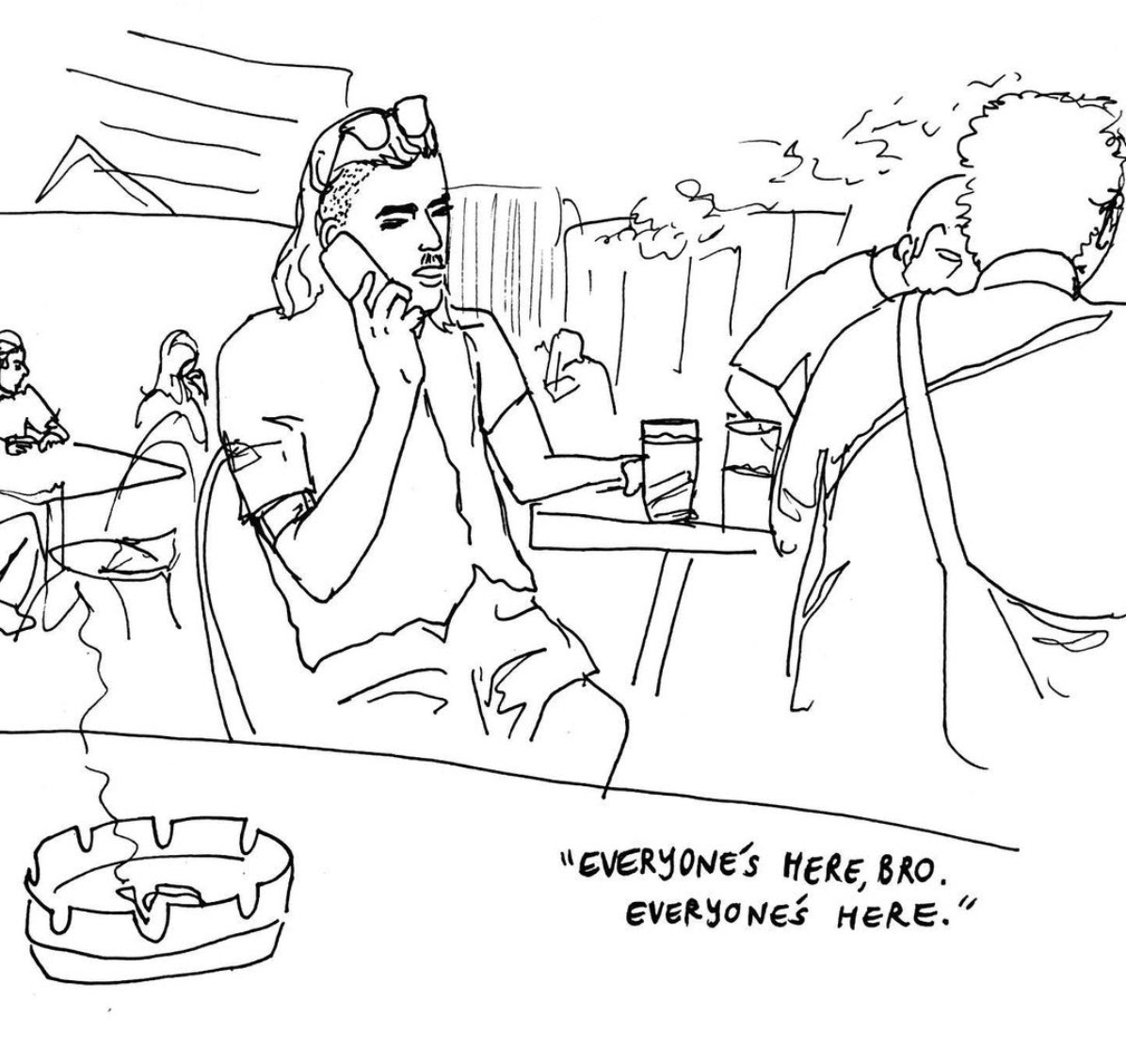 The pub (2019), pen on paper, 6 x 8 "