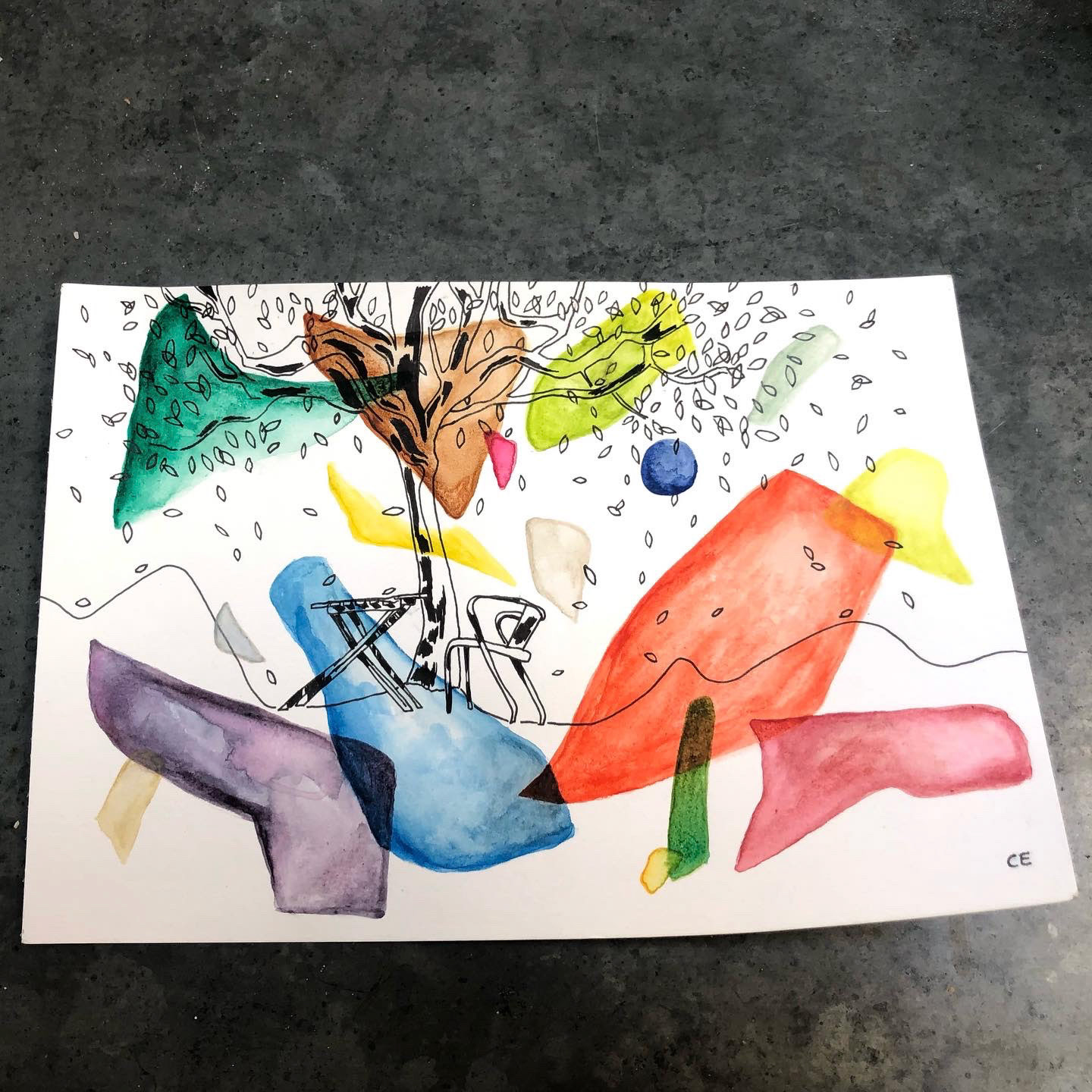 37°c, France - watercolour and pen on paper A5 - $90