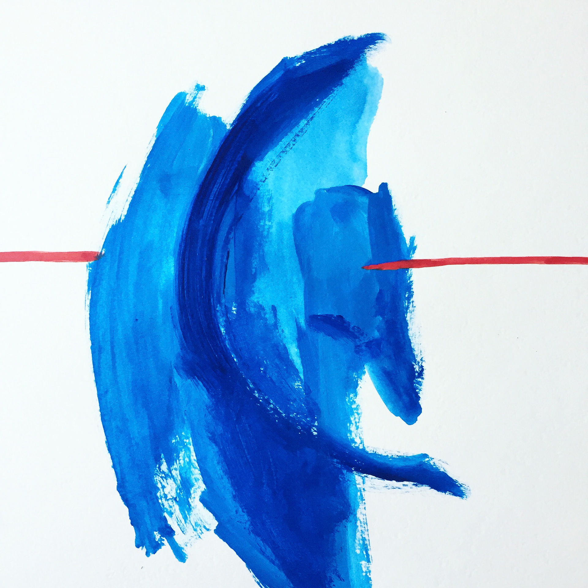 [Detail] Untitled (blue with red line), (2020), acrylic on paper, 11 x 16 "