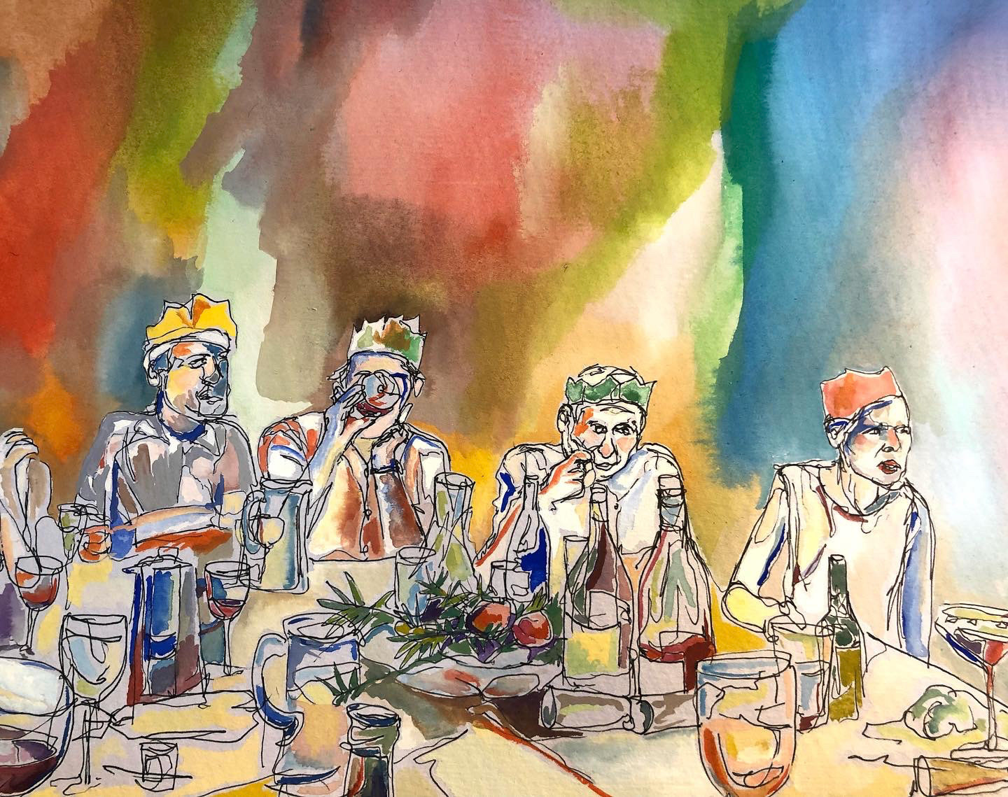 Christmas 2019 (2022), Pen and gouache on paper, 8 x 10 "