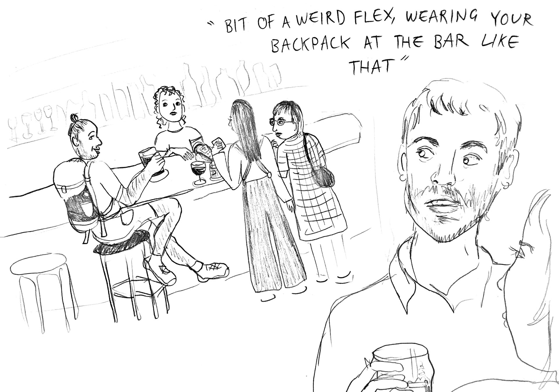 Weird Flex (2021), pen on paper, 6 x 8 "