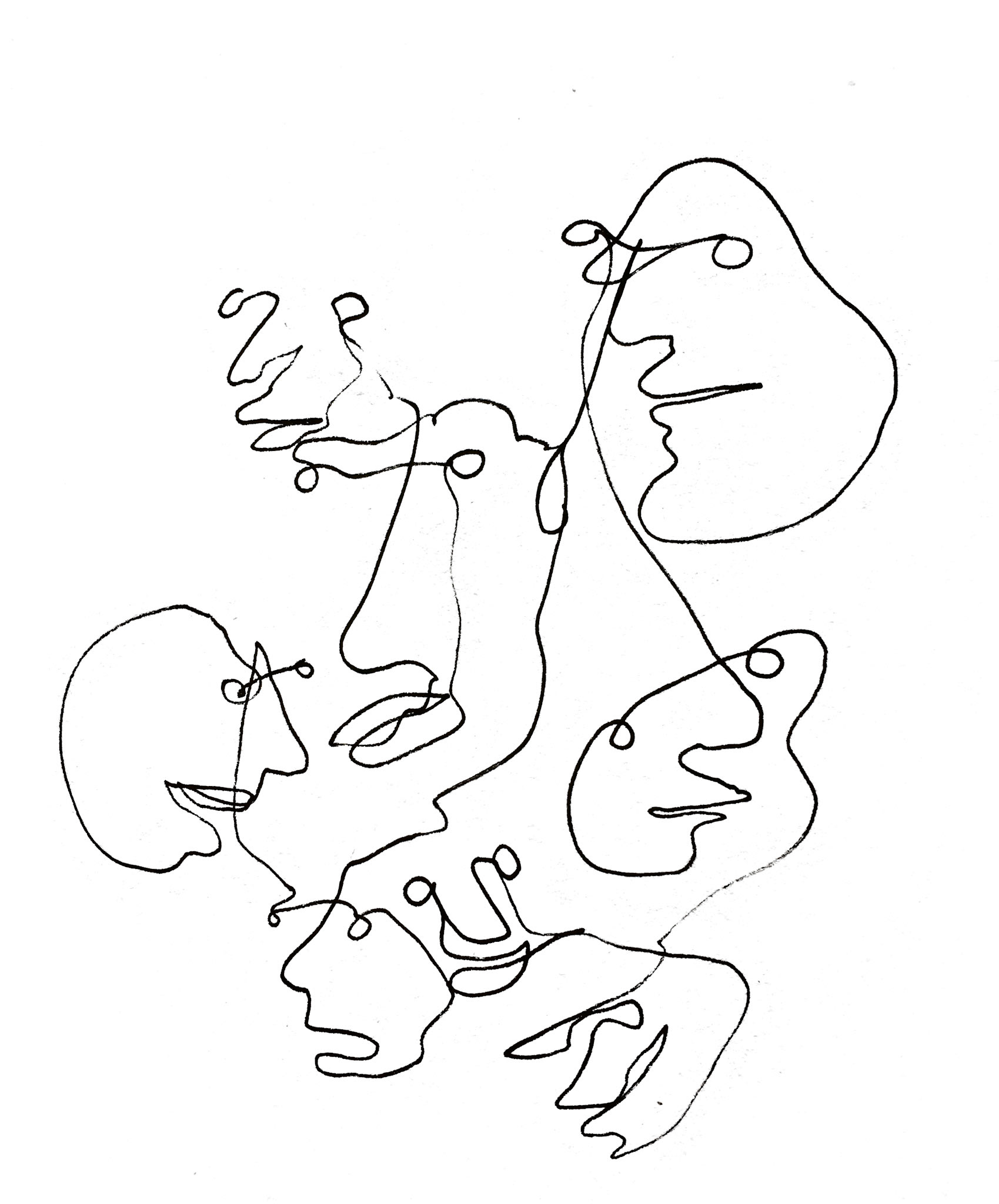 Squiggle faces (2018), pen on paper, 6 x 8 "