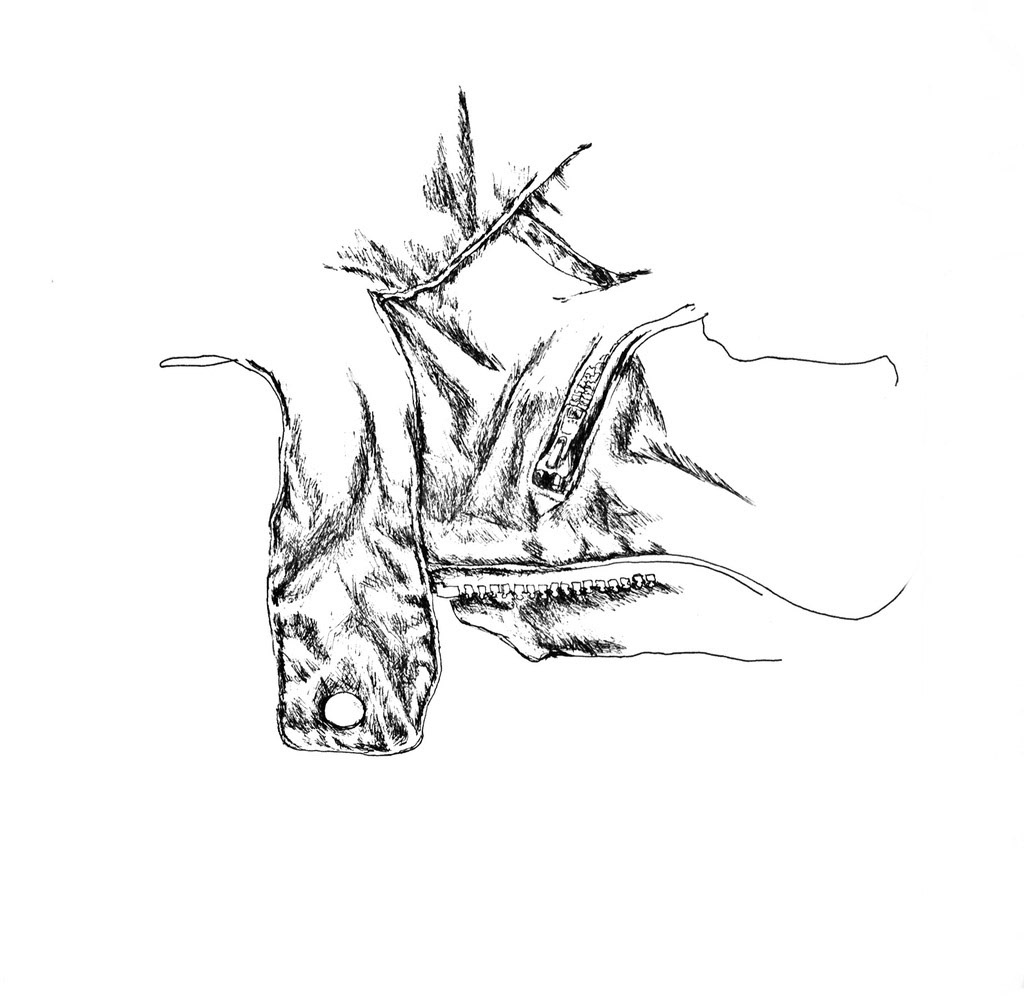 Jacket detail (2018), pen on paper, 8 x 8 "