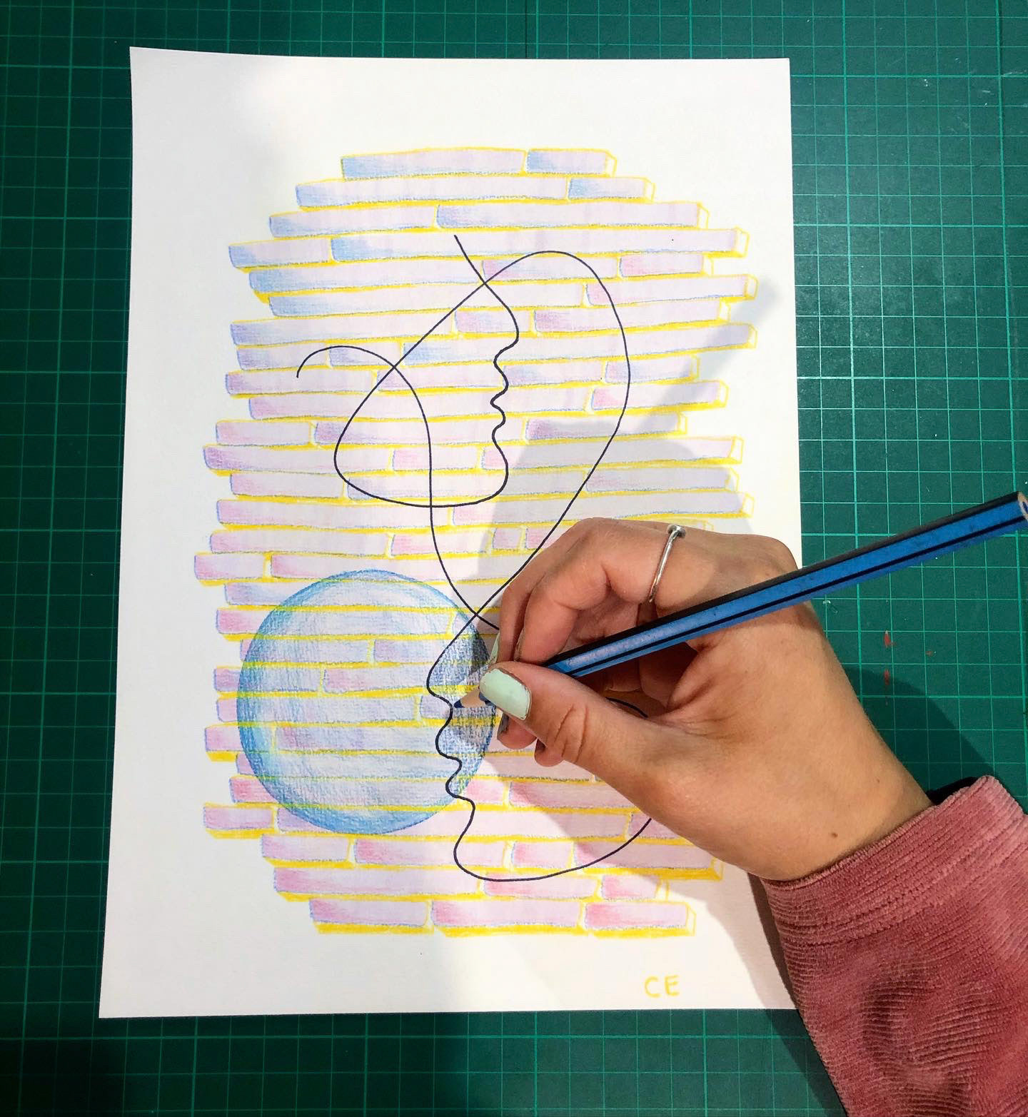 WIP - Bubbles for Oscar and Eliza (2022), Pen and pencil on paper, 8 x 10 "