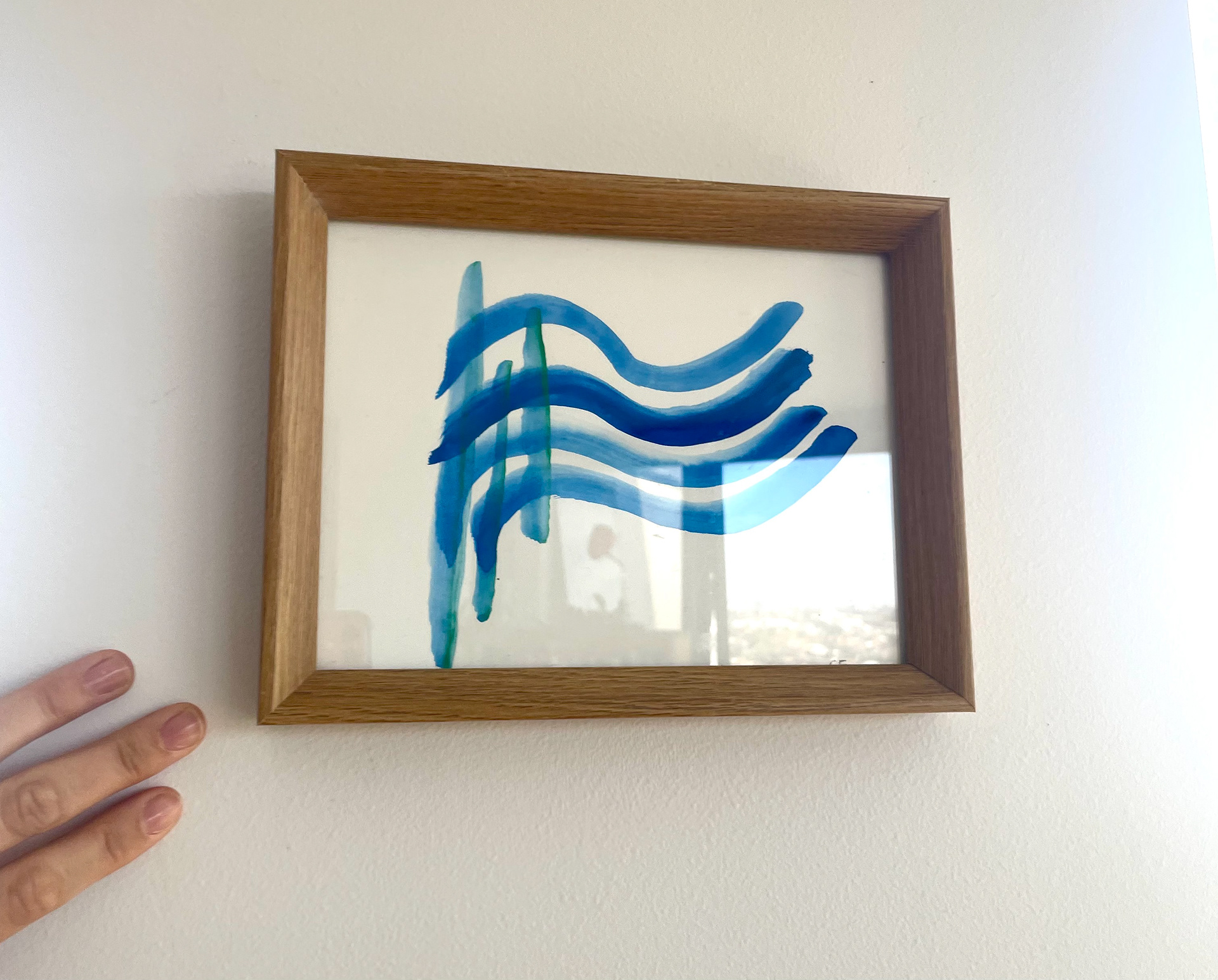Blue wave, framed A5, gouache on paper, $100, 2020