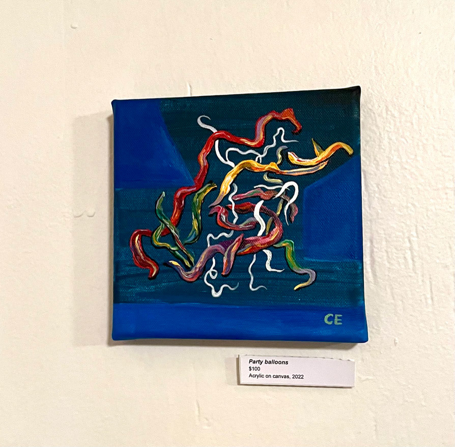 Party Balloons (2022), acrylic on canvas, 8 x 8 "