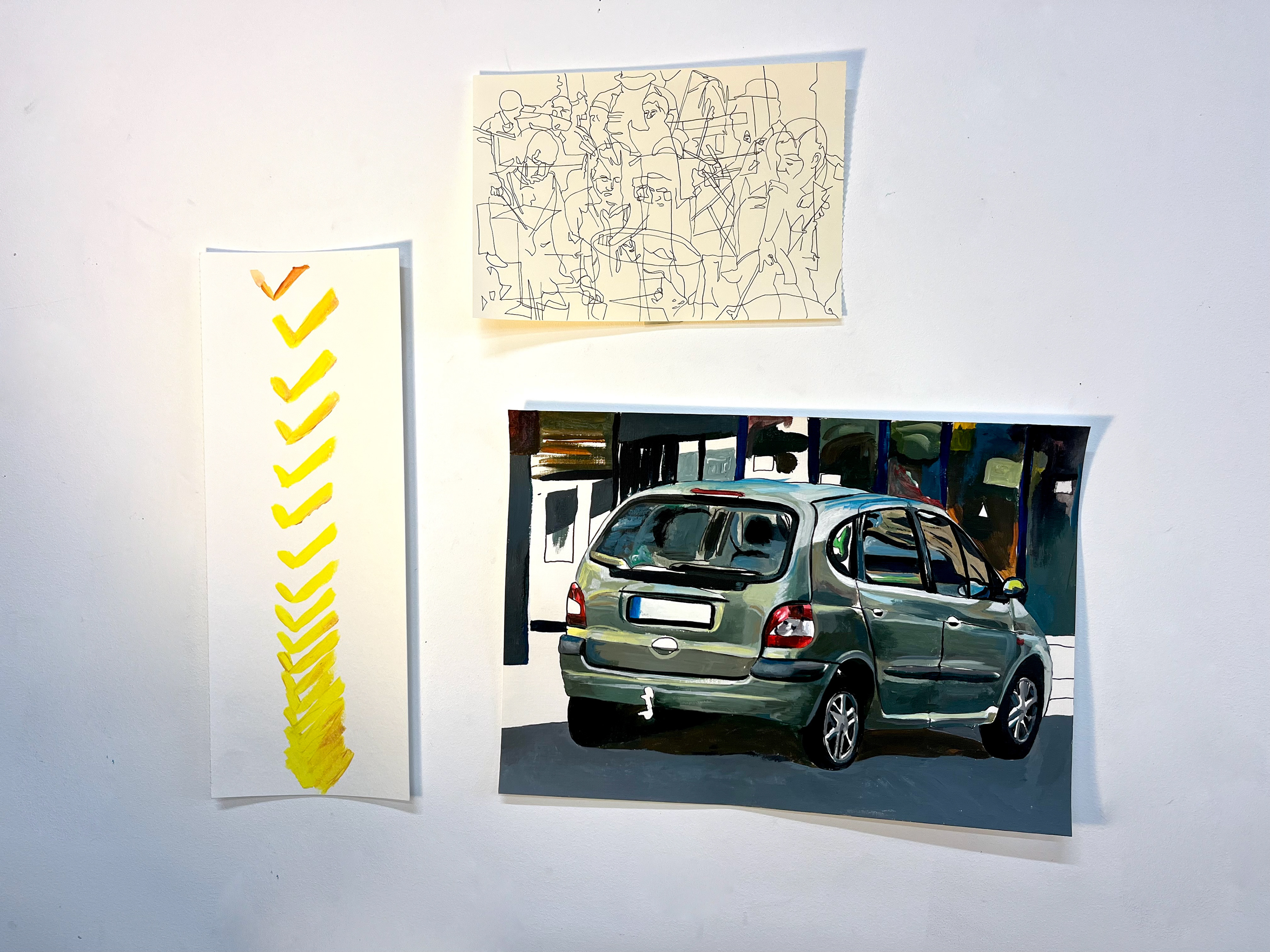 Convenience composition. People illustration $80, car painting $100, ticks $30.