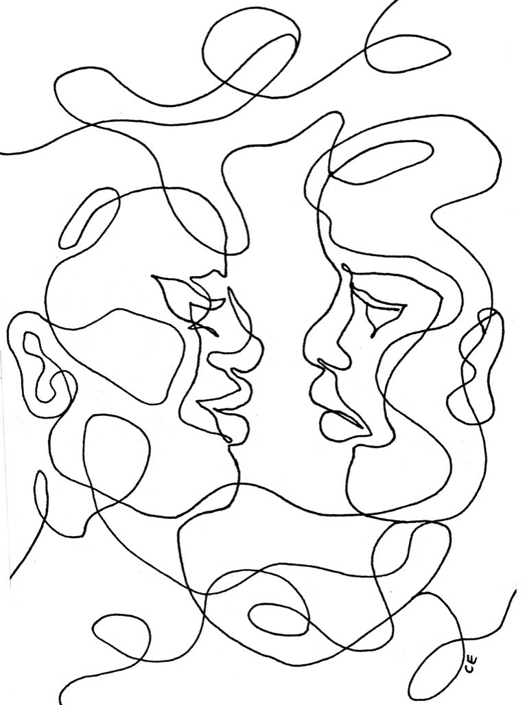 Near embrace ii (2022), pen on paper, 8 x 10 "