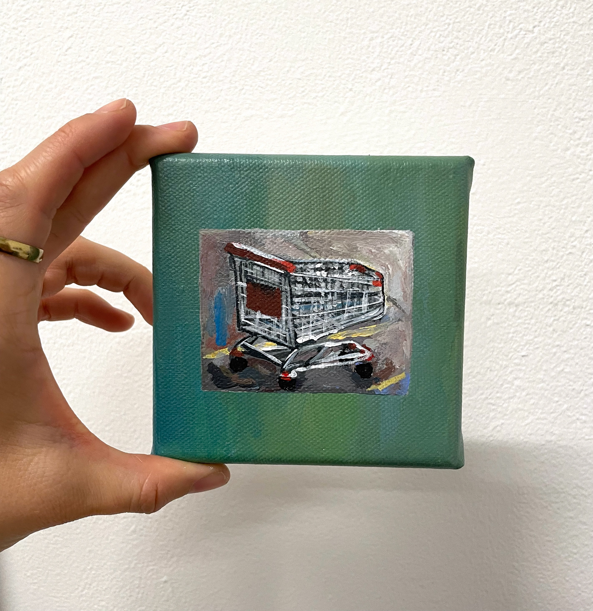 SOLD Trolley, acrylic on canvas, 4 x 4 ", $100, 2023