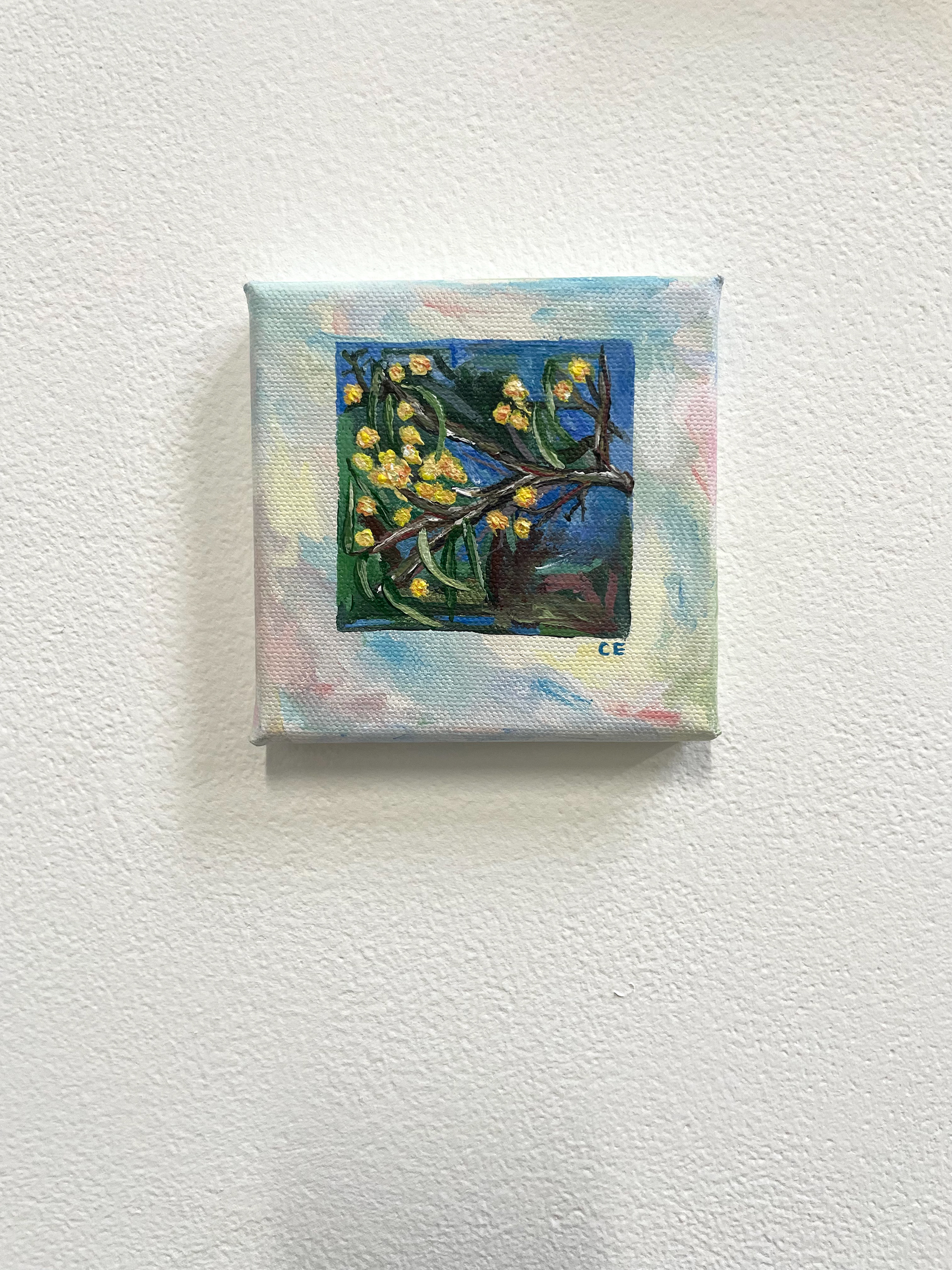 SOLD Wattle, acrylic on canvas, 4 x 4 ", $100, 2023