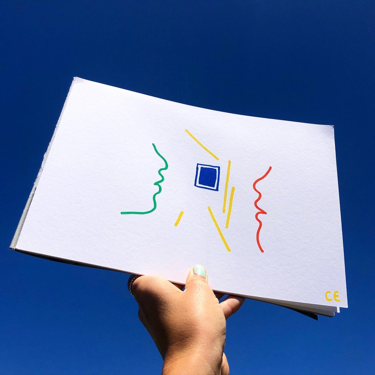Blue box (2022), Marker on paper, 8 x 10 "