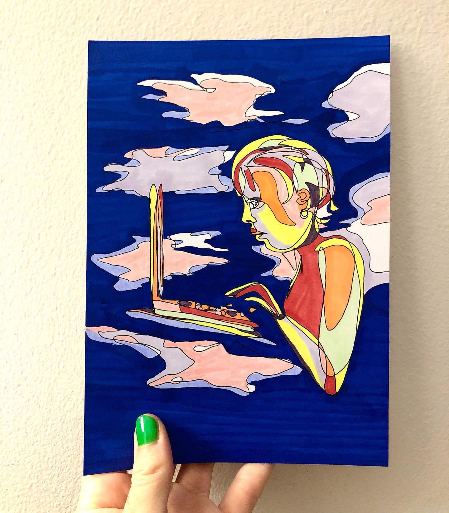 Clouds - marker on print (unframed) A5 - $30