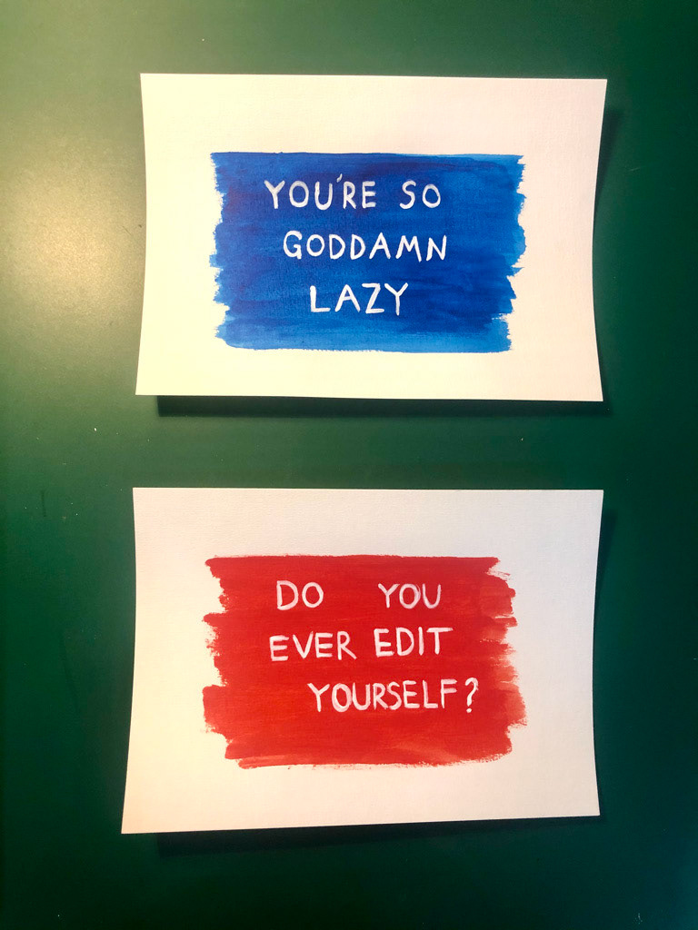 Compliments series, 1 & 2 (2021), Acrylic and marker on paper, each 6 x 8 "