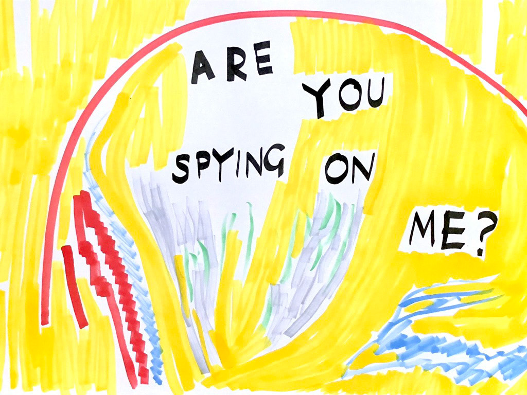 Spying (2020), Marker on paper, 11 x 16 "