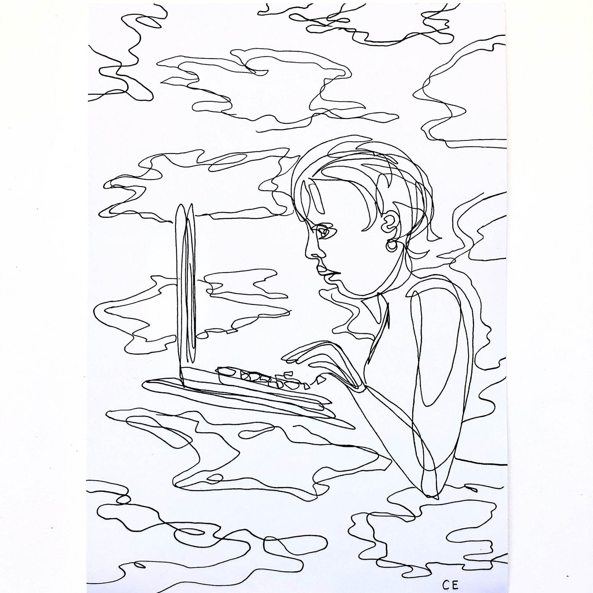 Clouds (2018), pen on paper, 6 x 8 "