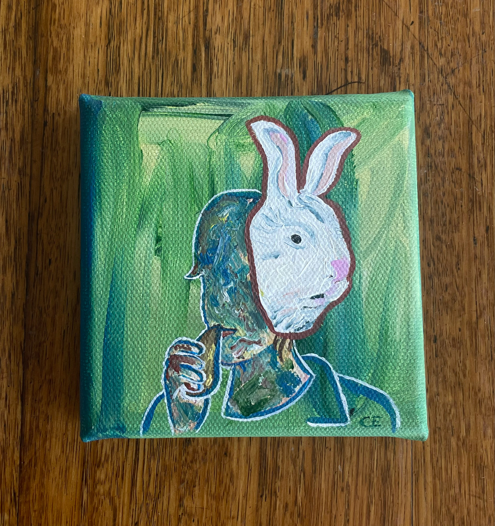 Rabbit, acrylic on canvas, 4 x 4 ", $80, 2023