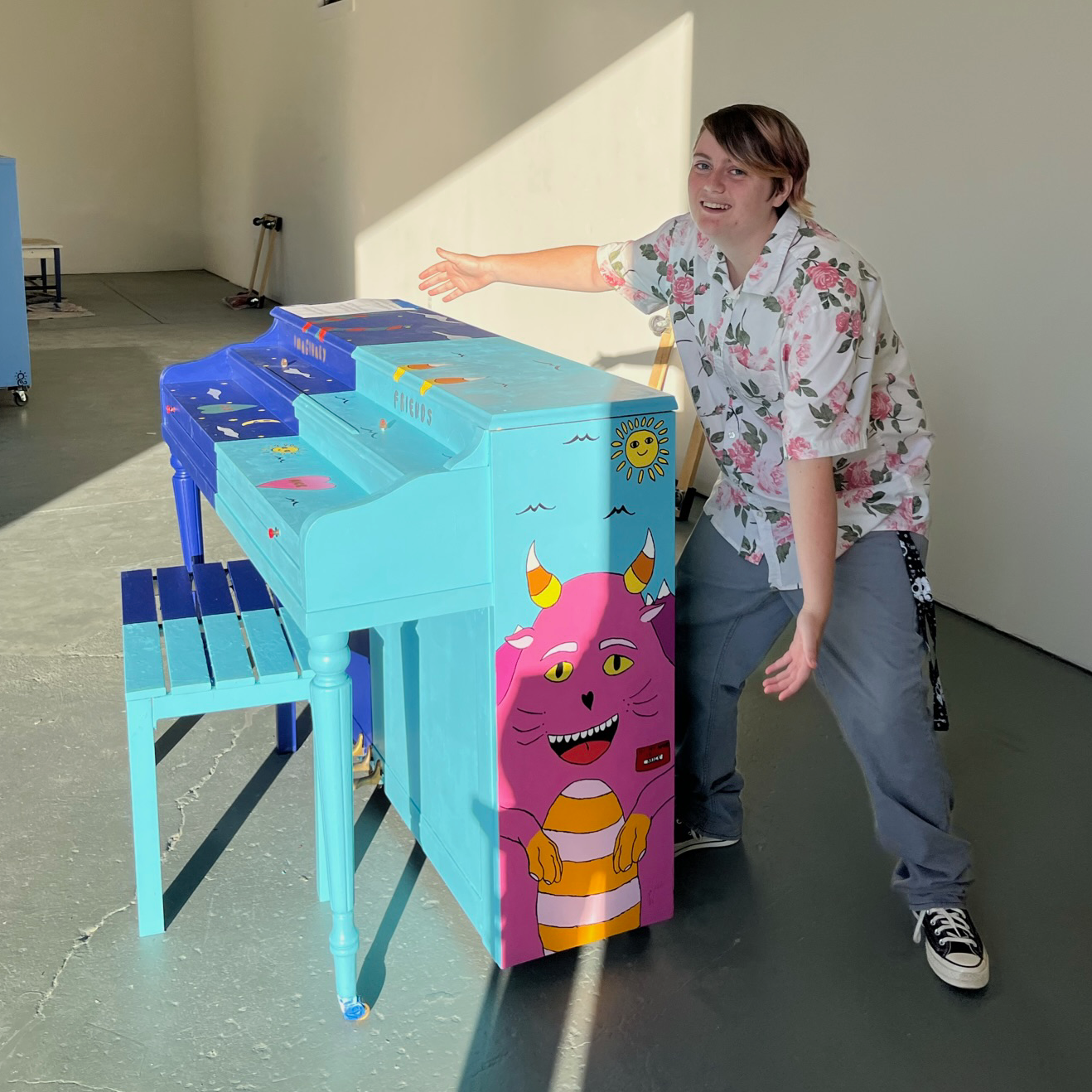 Phoenix Davidson with his completed piano