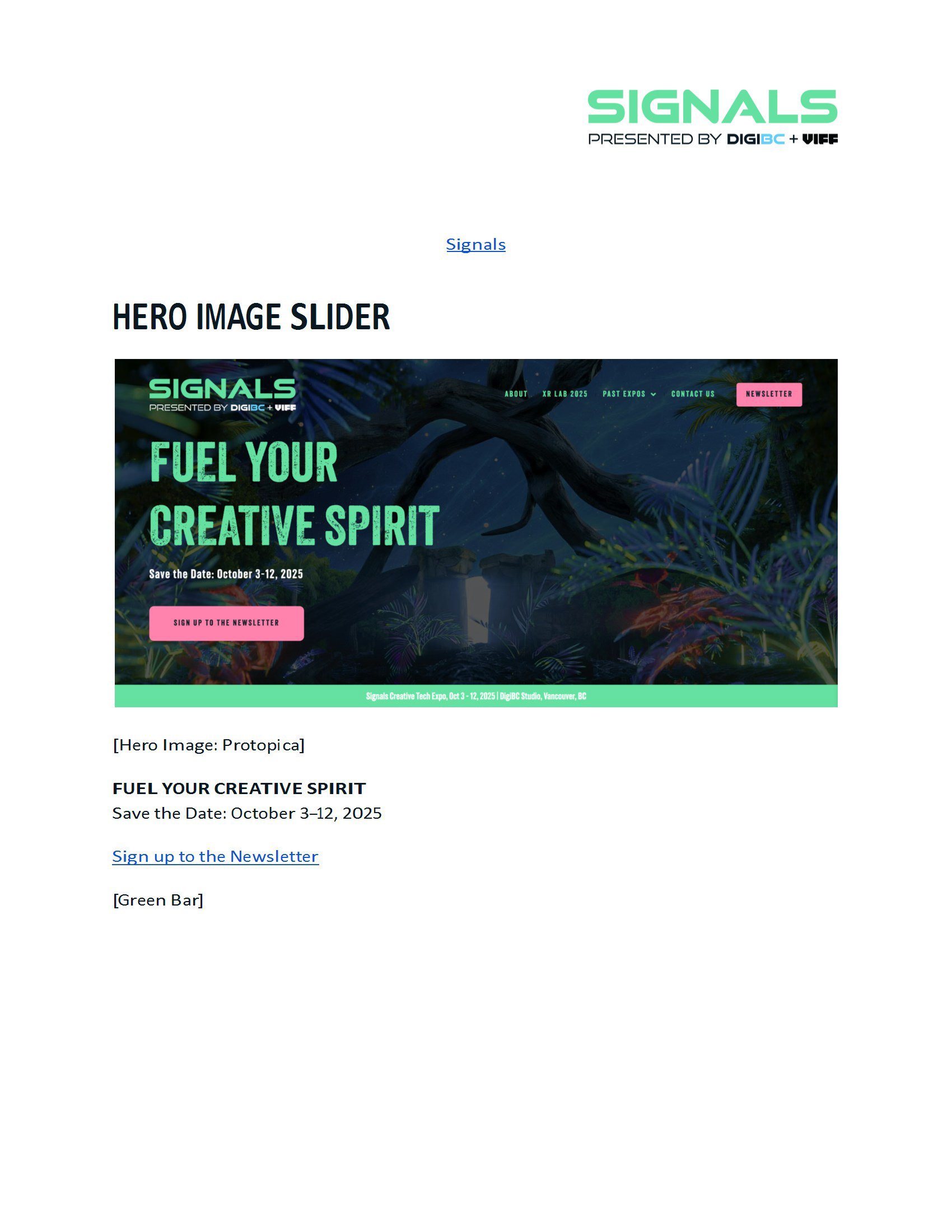 Homepage mockup, section 1