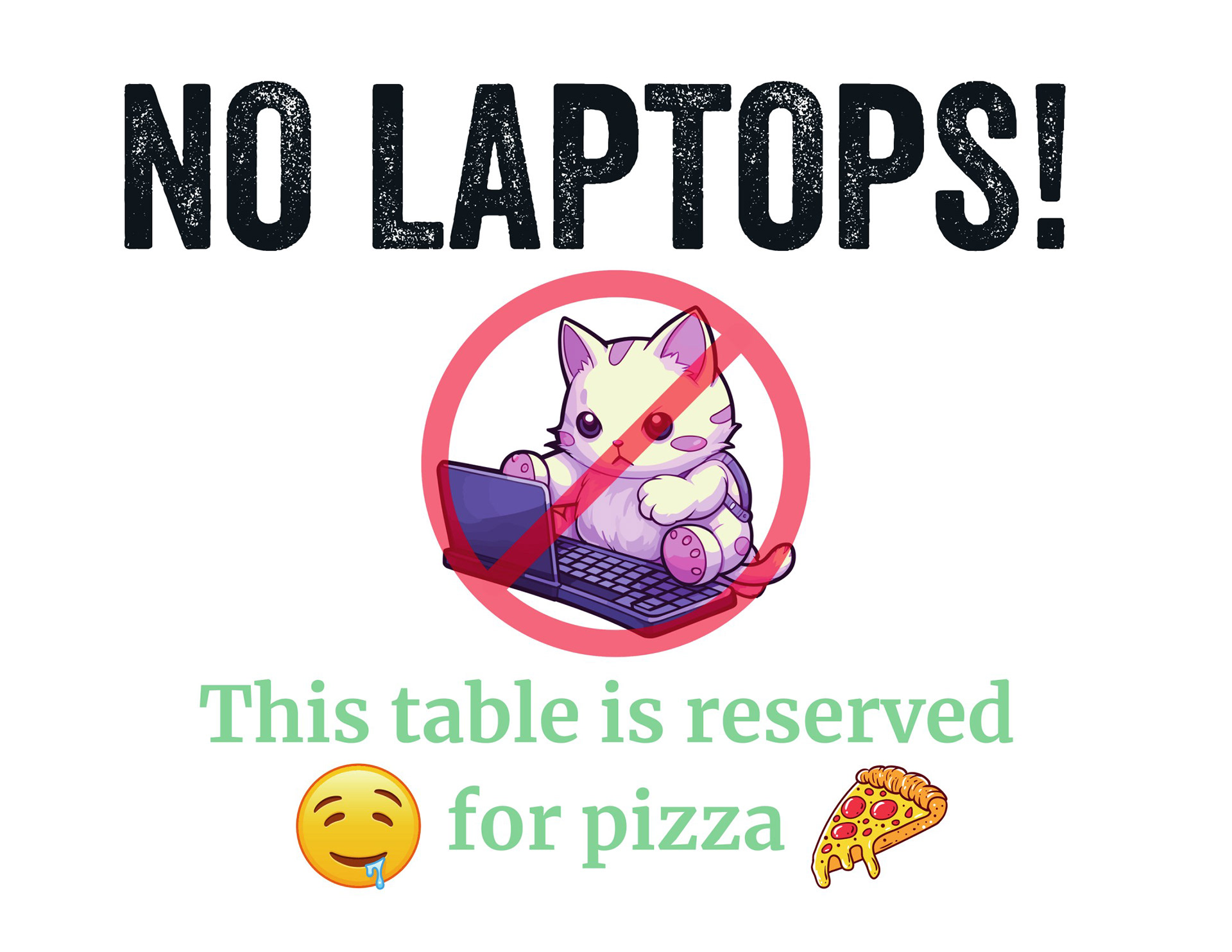 Table sign. Event: Full Indie [Videogame] Meetup. (Image of cat and emojis not by me.)