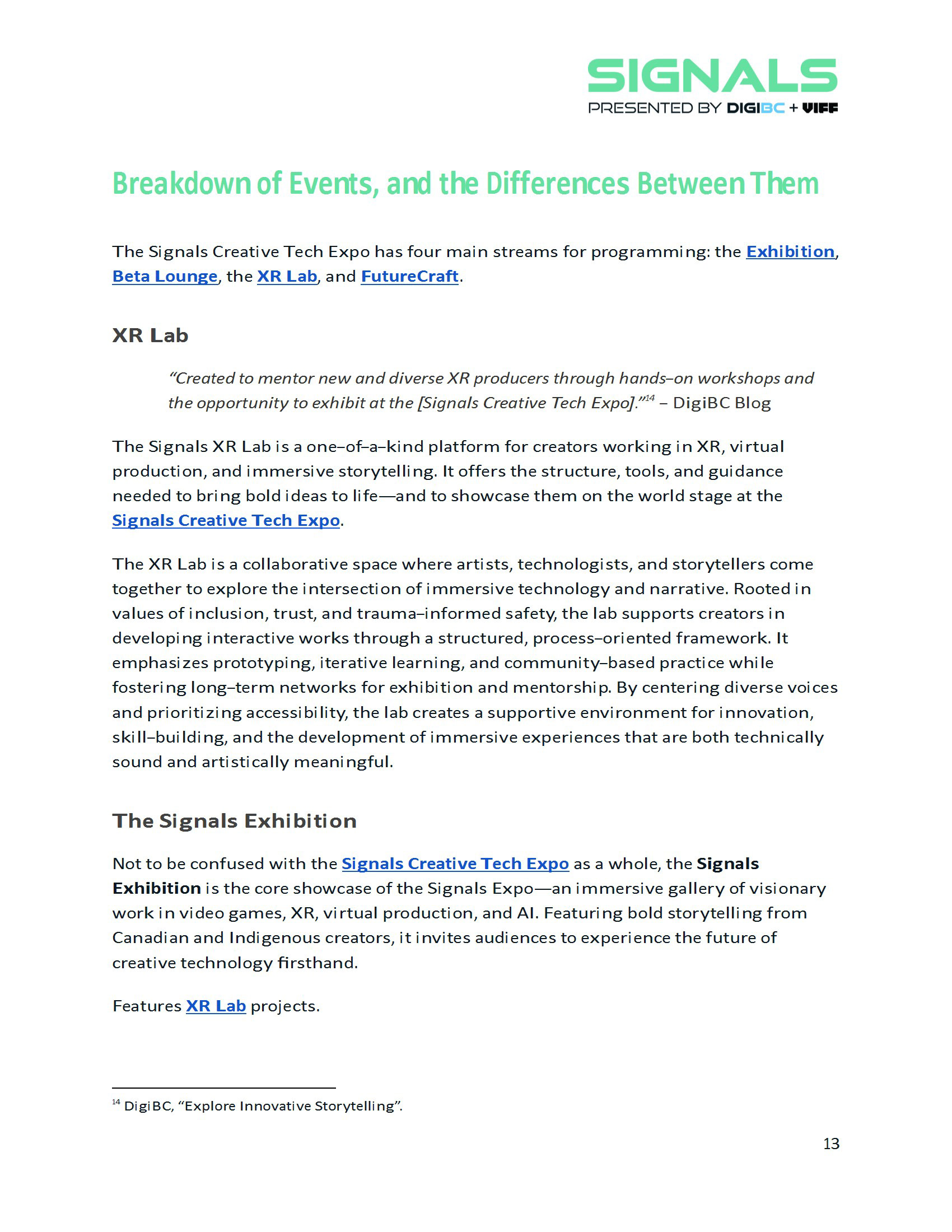 Page from the Signals Host Handbook document I made.
