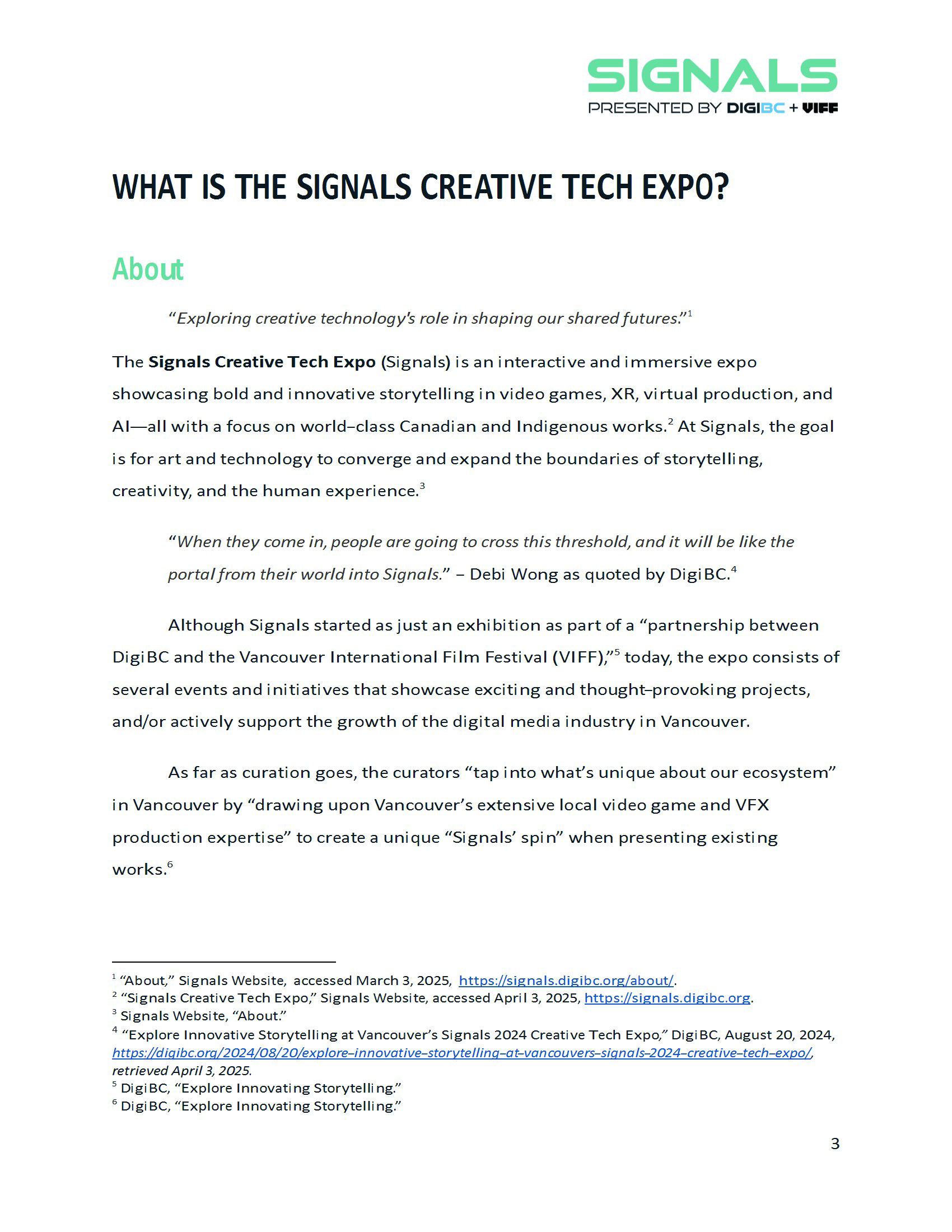Page from the Signals Host Handbook document I made.