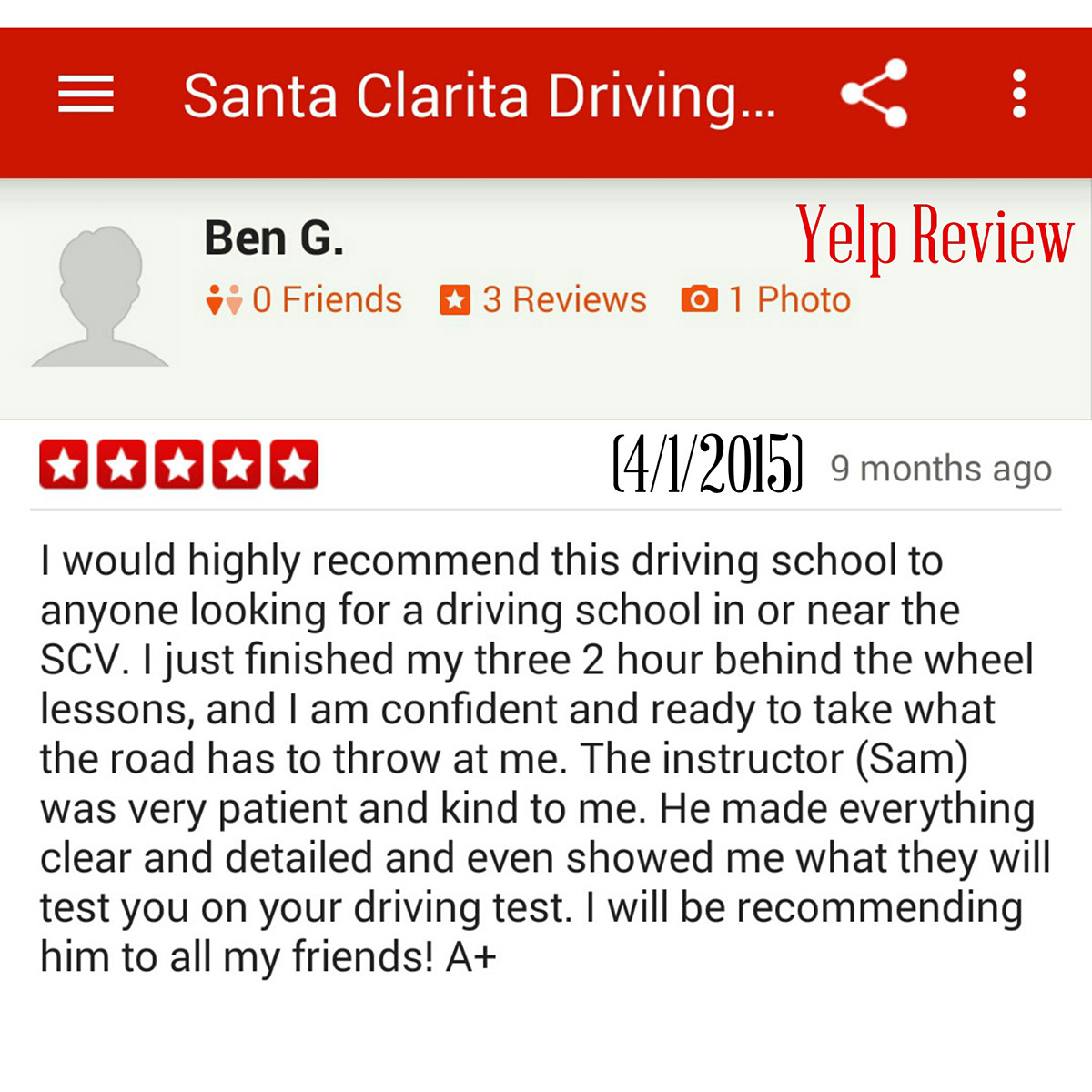 Santa Clarita Driving School Testimonials