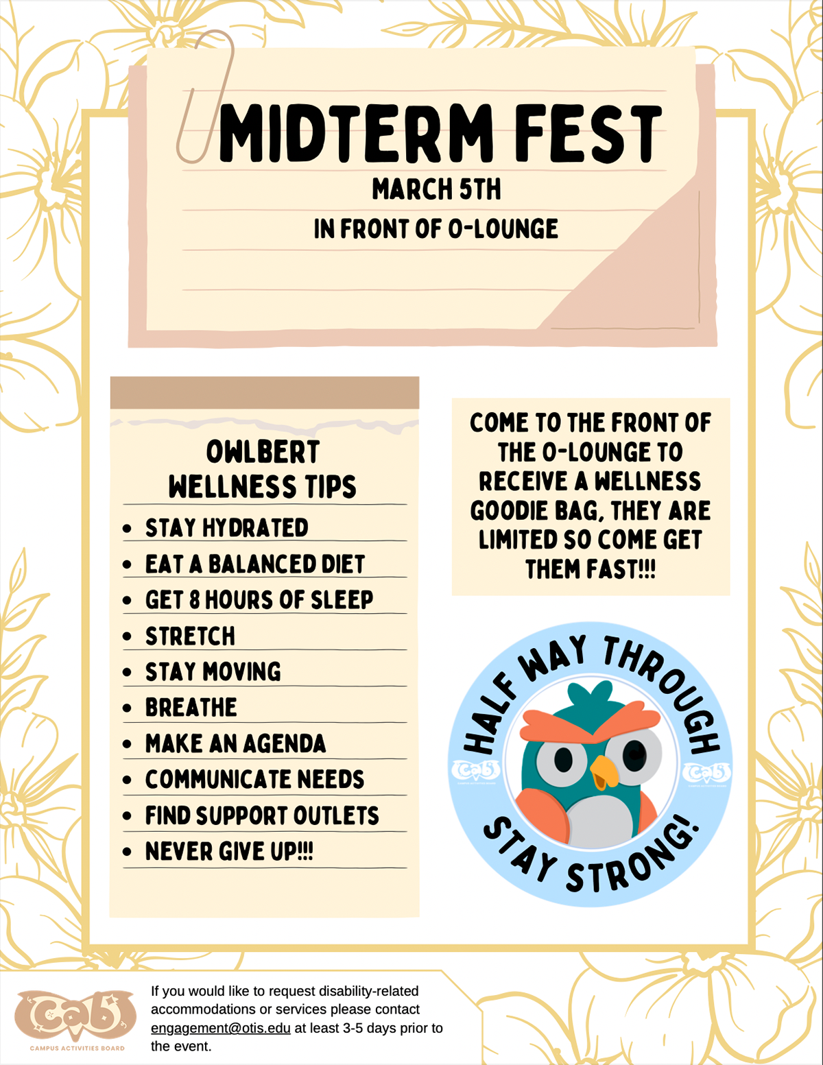 Midterm Fest - Otis College of Art and Design Campus Activities Board Wellness Chair - Canva - 2024