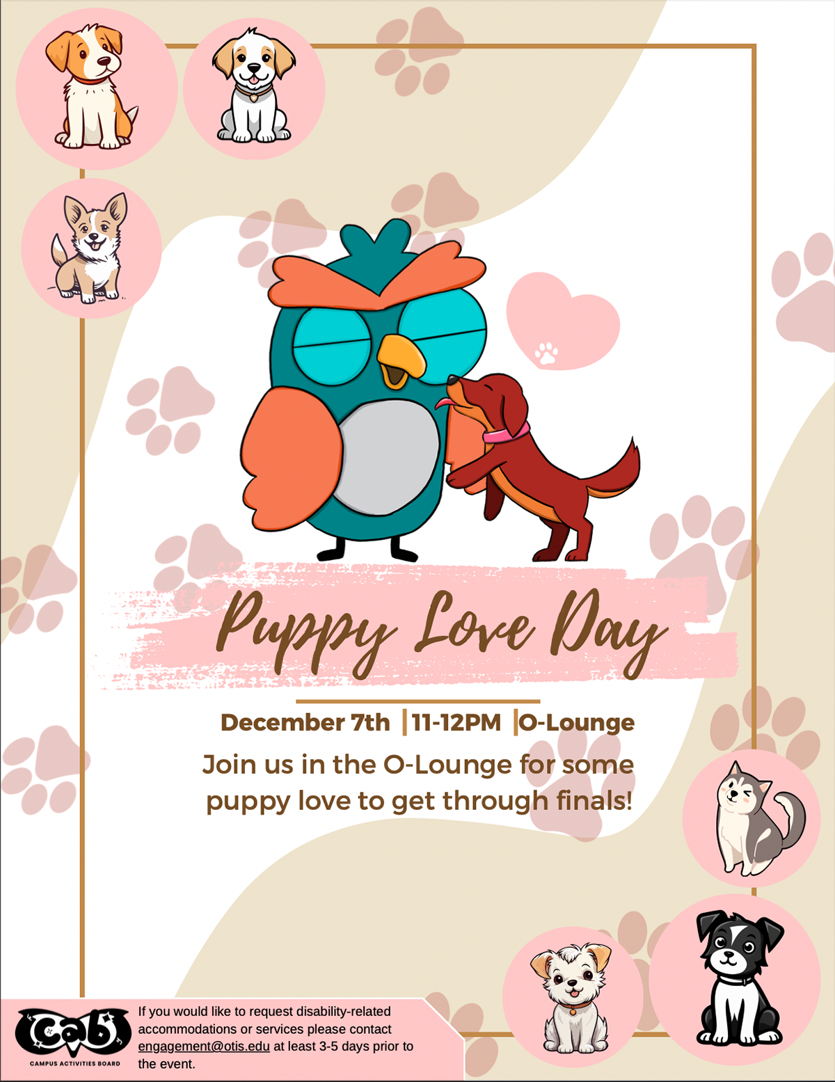 Puppy Love Day - Otis College of Art and Design Campus Activities Board Wellness Chair - Canva - 2023