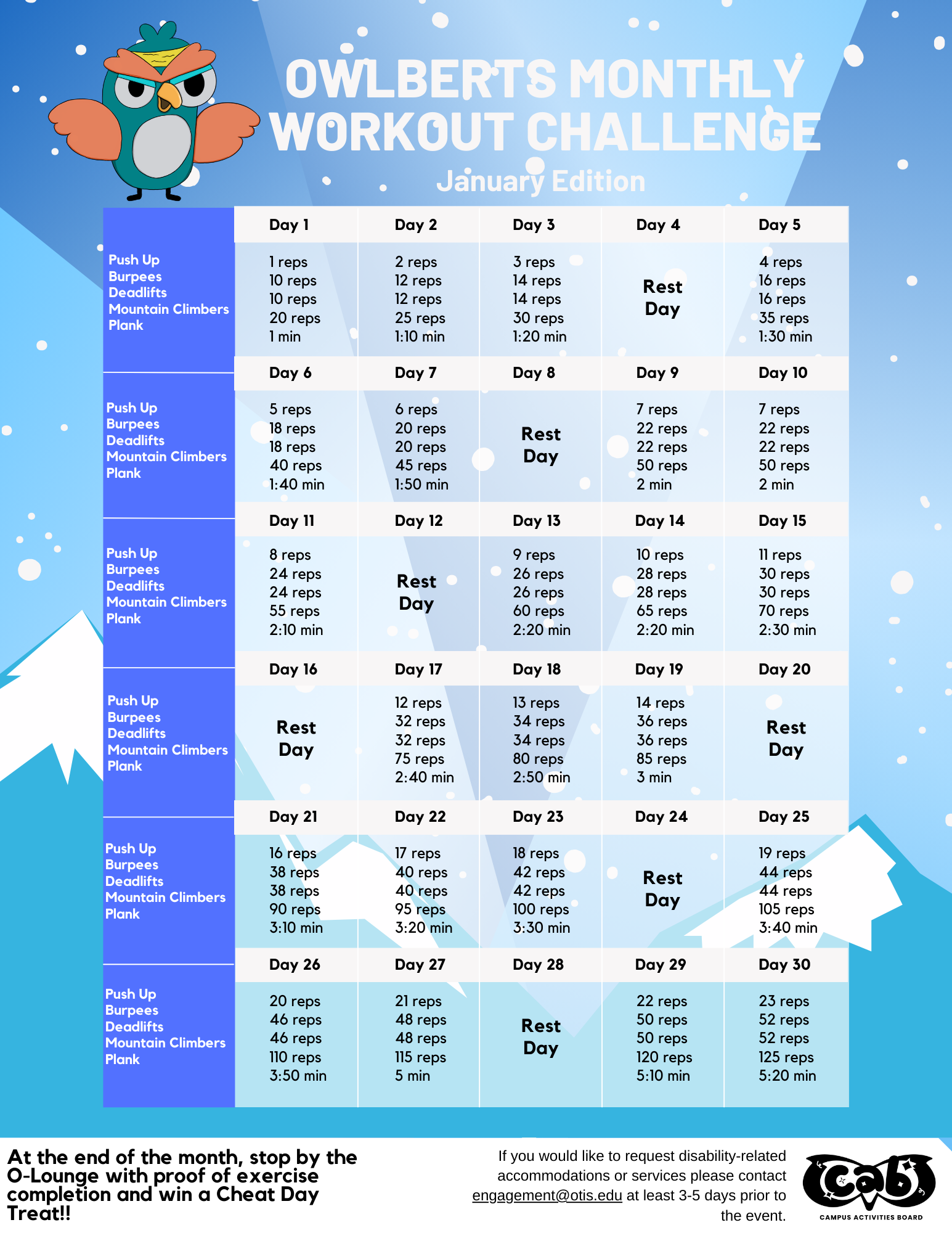 January - Monthly Workout Sheet - Otis College of Art and Design - 2024