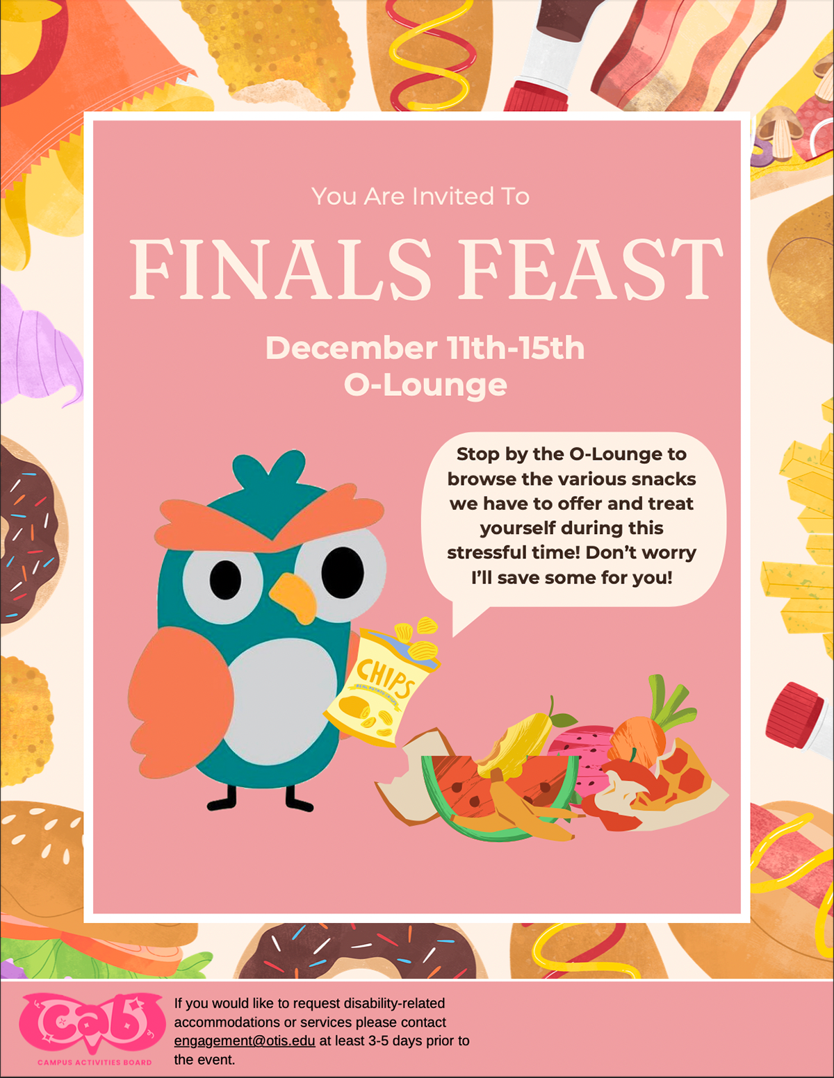 Finals Feast - Otis College of Art and Design Campus Activities Board Wellness Chair - Canva - 2023