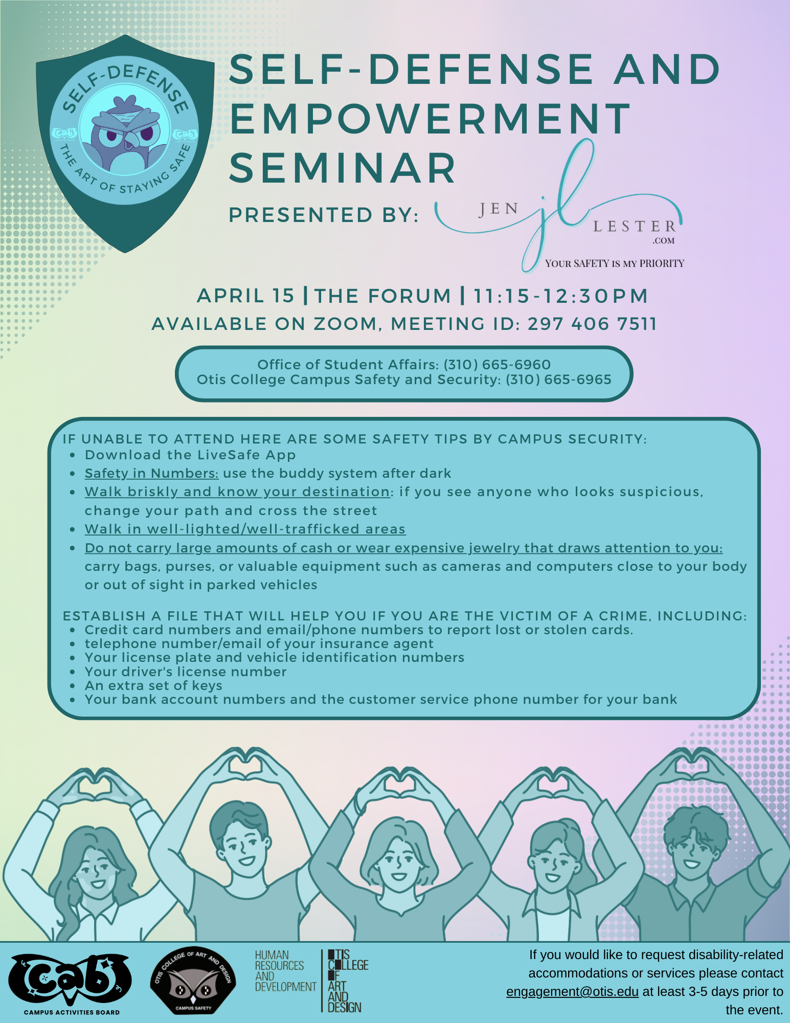 Self-Defense and Empowerment Seminar - Flyer 2 - Otis College of Art and Design - 2024