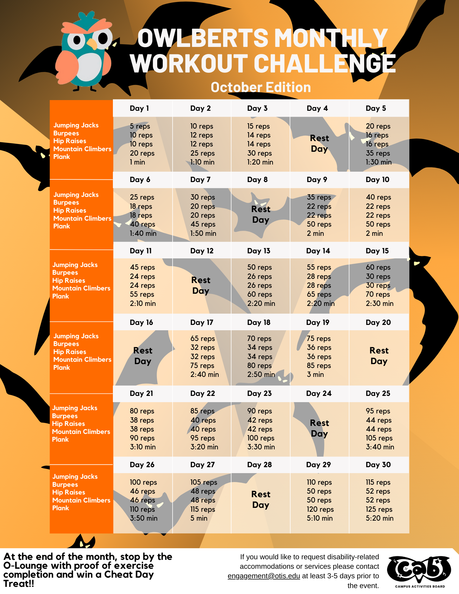 October - Monthly Workout Sheet - Otis College of Art and Design - 2023