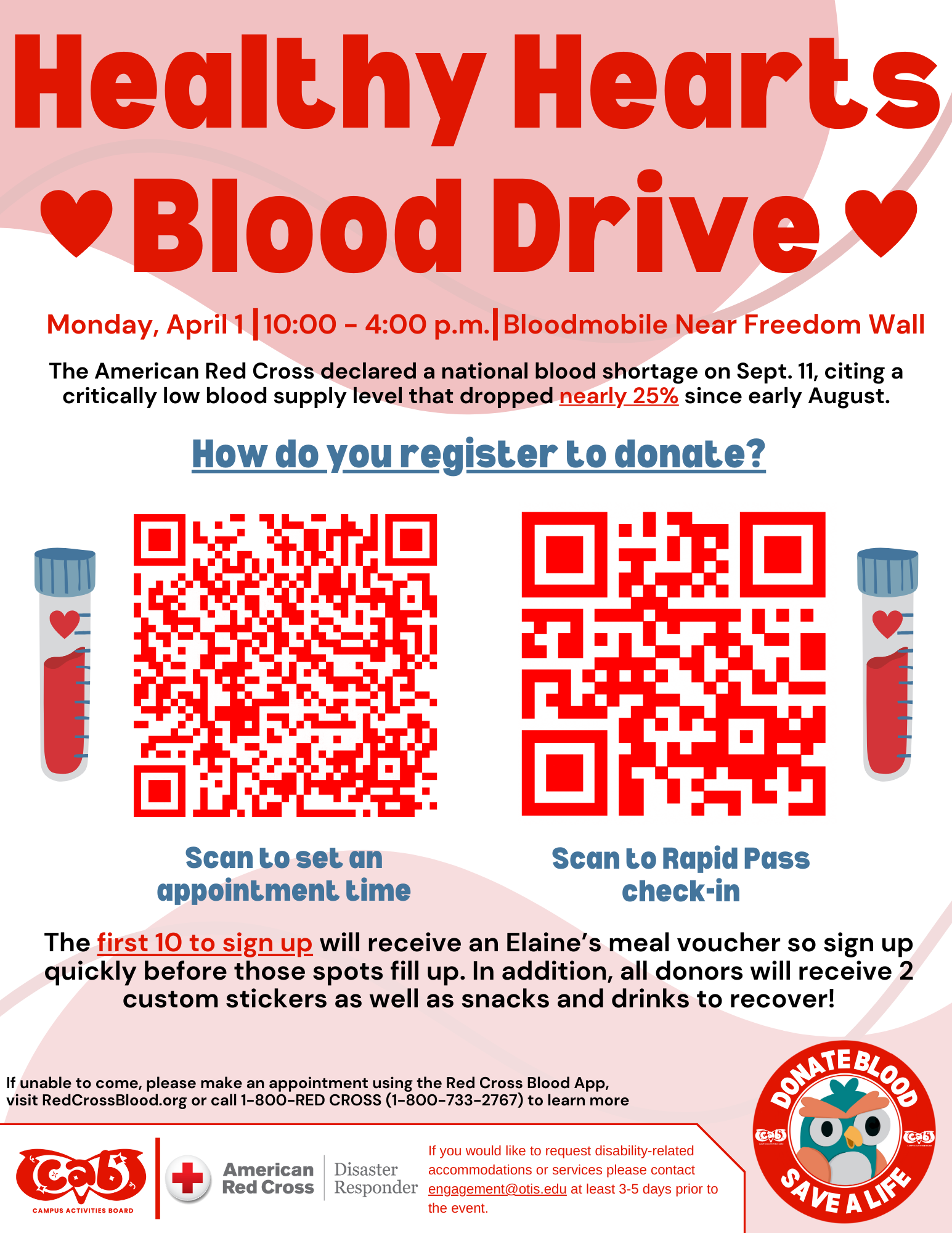 Healthy Hearts Blood Drive - Flyer 1 - Otis College of Art and Design - 2024