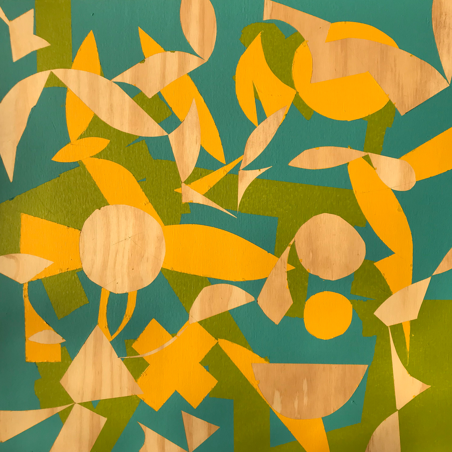 Feathery Abstraction in Yellow and Green #1 - 24" x 24"