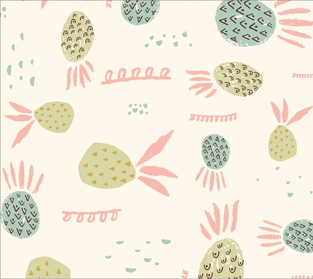 Retro tropical pineapple with abstract elements in pink, blue, green and cream.