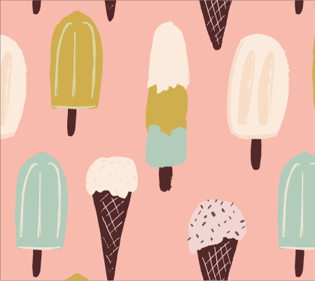 summer ice cream in vintage colours - mustard, pink, blue, brown, cream