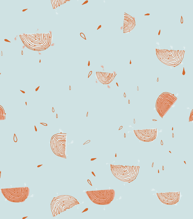 Whimsical abstract rainbows scattered in a playful layout with neutral tones—Japandi-style pattern for children's decor.