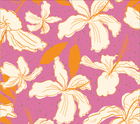 ink and orange retro tropical Hawaiian hibiscus flowers
